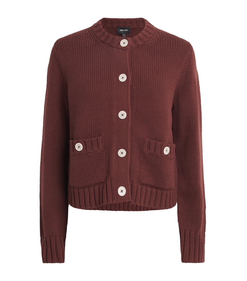 ME+EM Womens Cotton Cropped Cardigan Cinnamon Brown