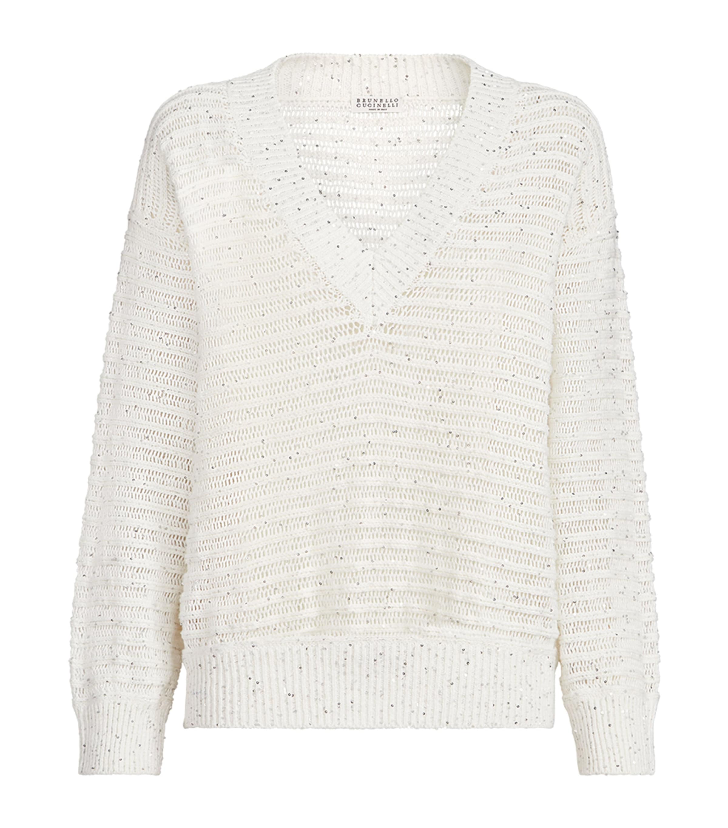 Brunello Cucinelli Womens Linen-Blend Dazzling Sweater