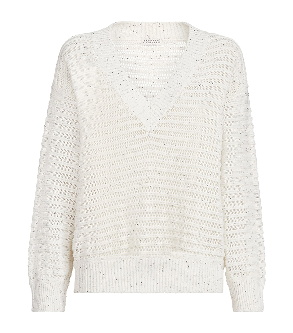Brunello Cucinelli Womens Linen-Blend Dazzling Sweater