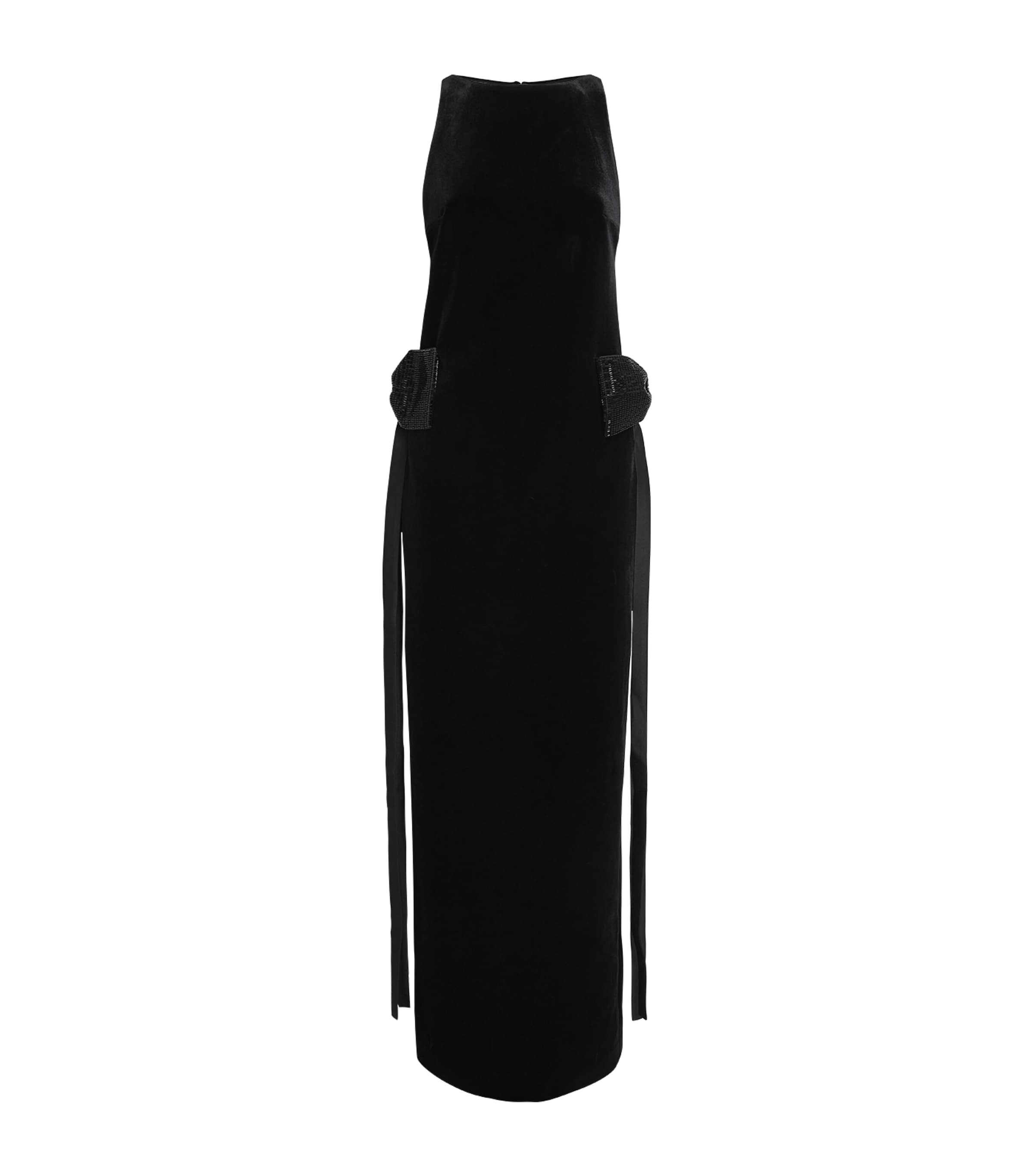 Self-Portrait Womens Velvet Sequin-Bow Maxi Dress Black