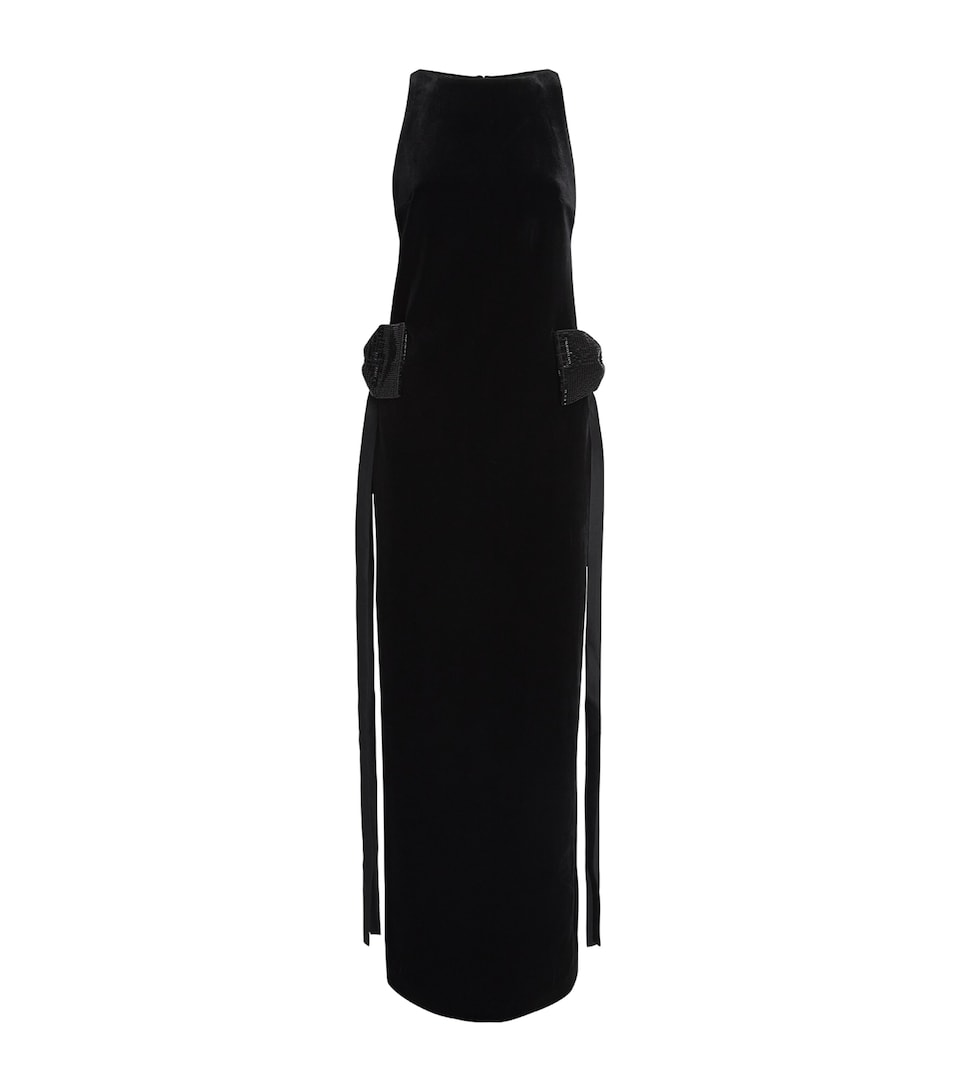 Self-Portrait Womens Velvet Sequin-Bow Maxi Dress Black