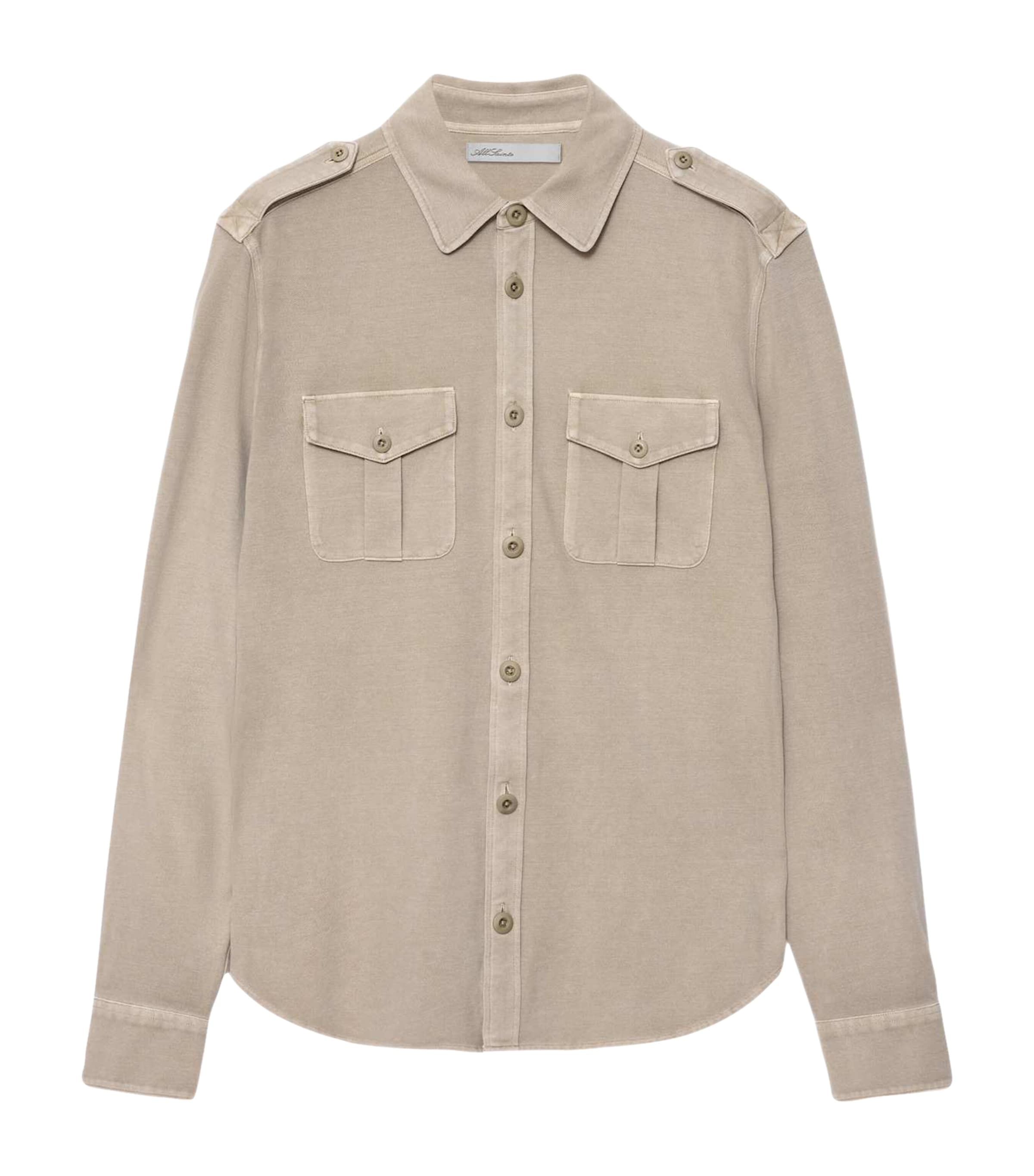 AllSaints Mens Stretch-Cotton Foley Shirt Mortar Brown