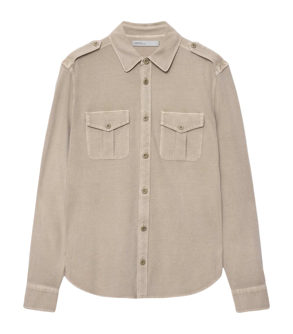 AllSaints Mens Stretch-Cotton Foley Shirt Mortar Brown