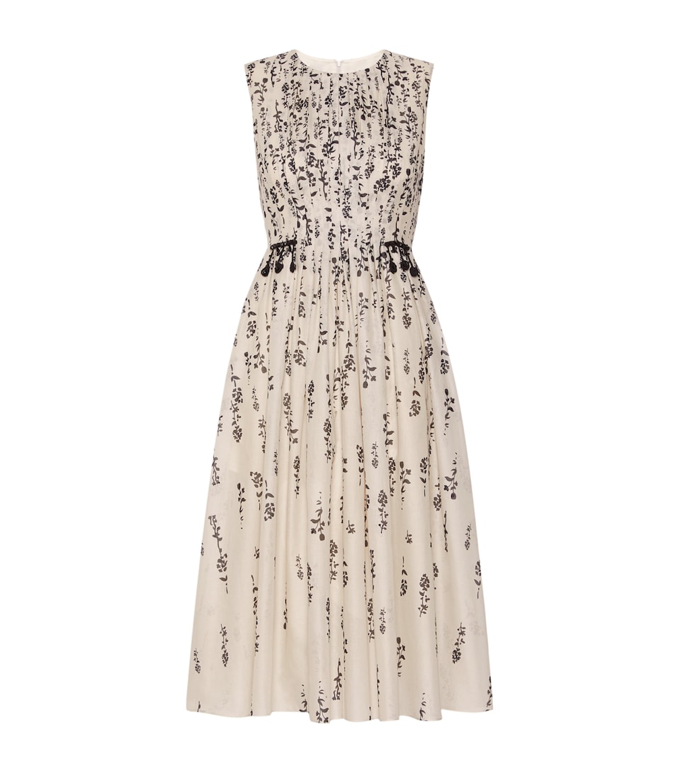 Max Mara Womens Cotton Floral Midi Dress Ecru