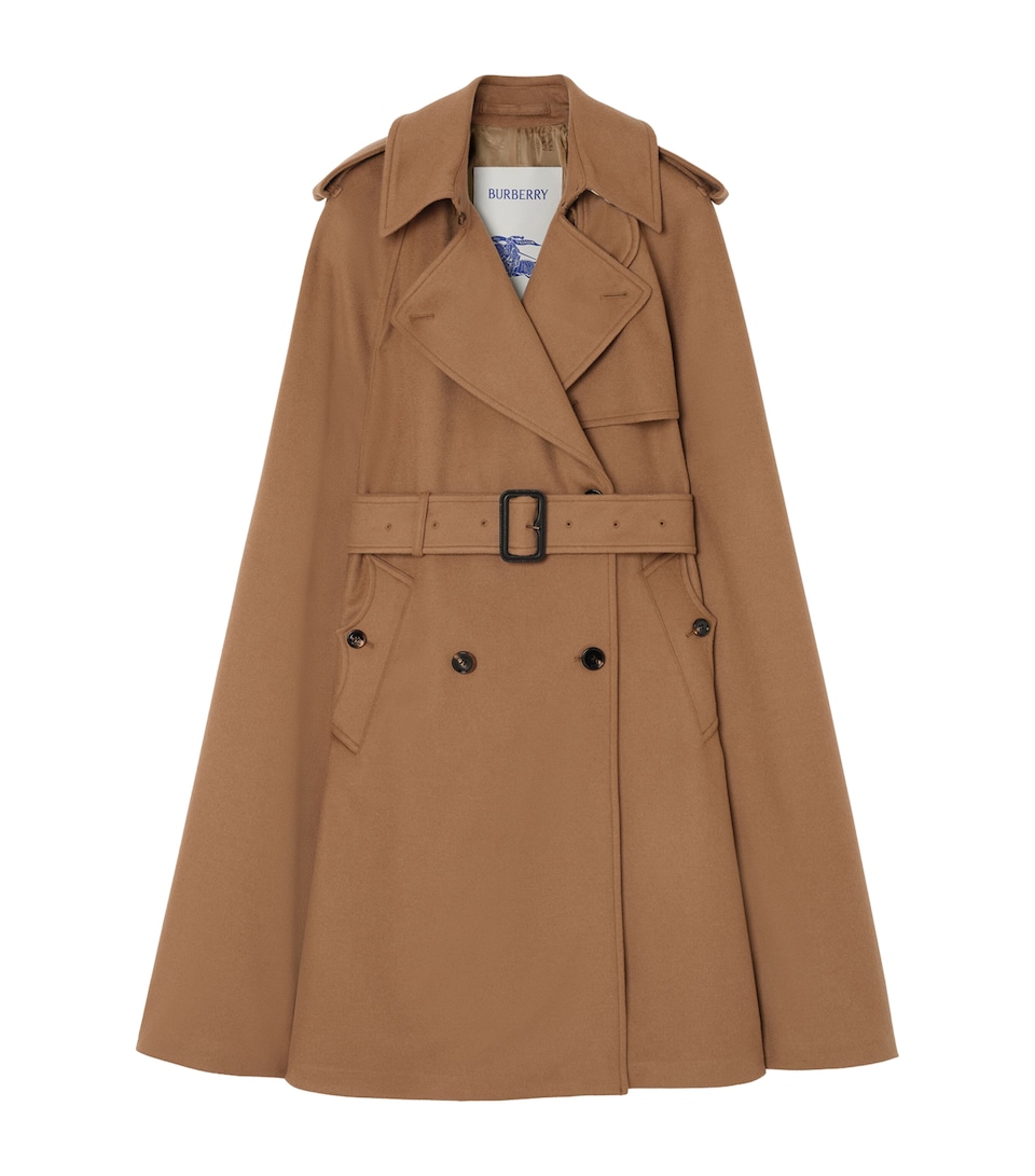 Burberry Womens Cashmere Belmont Trench Cape Camel