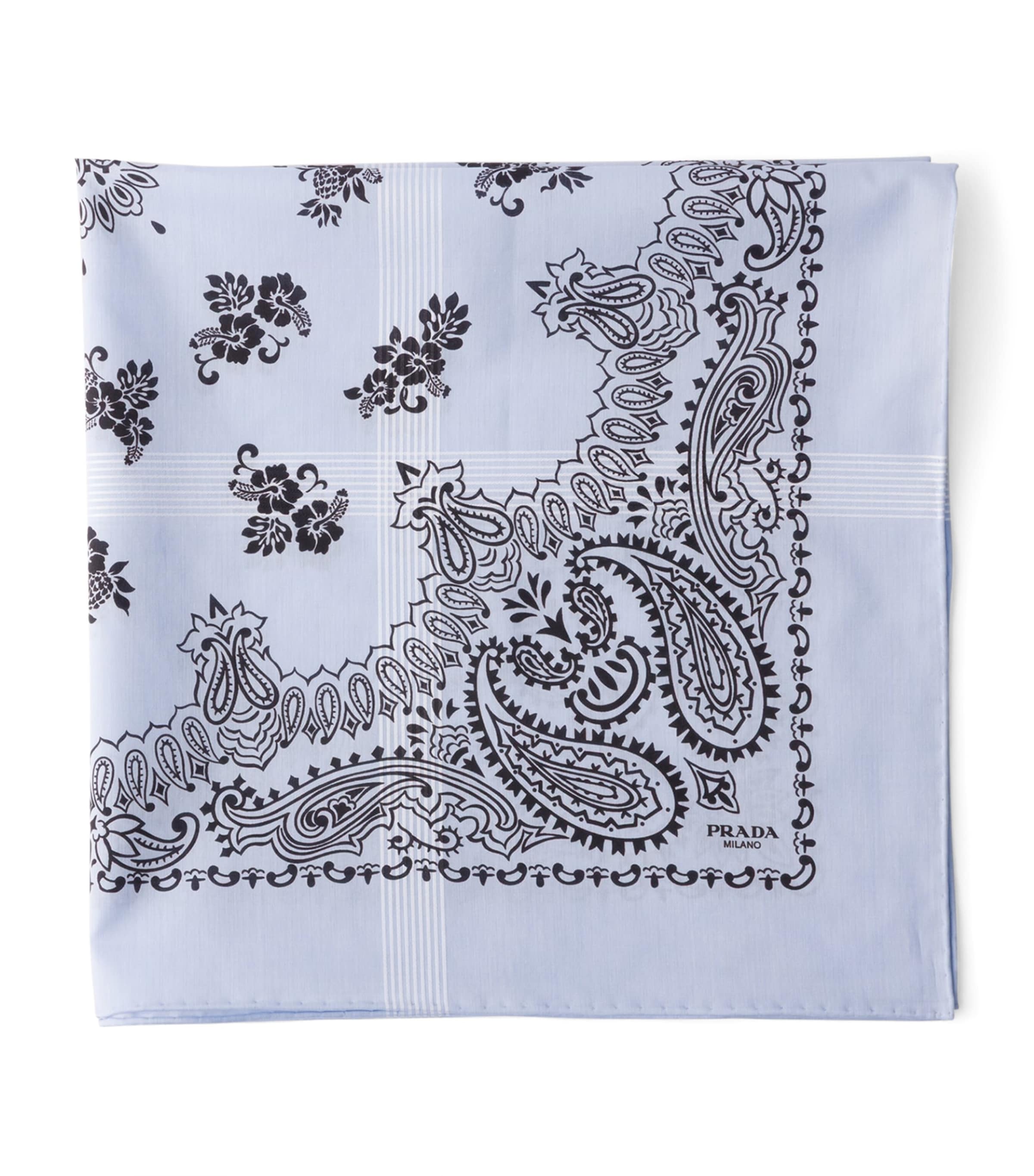 Prada Silk Batiste Printed Square Scarf Light Blue
