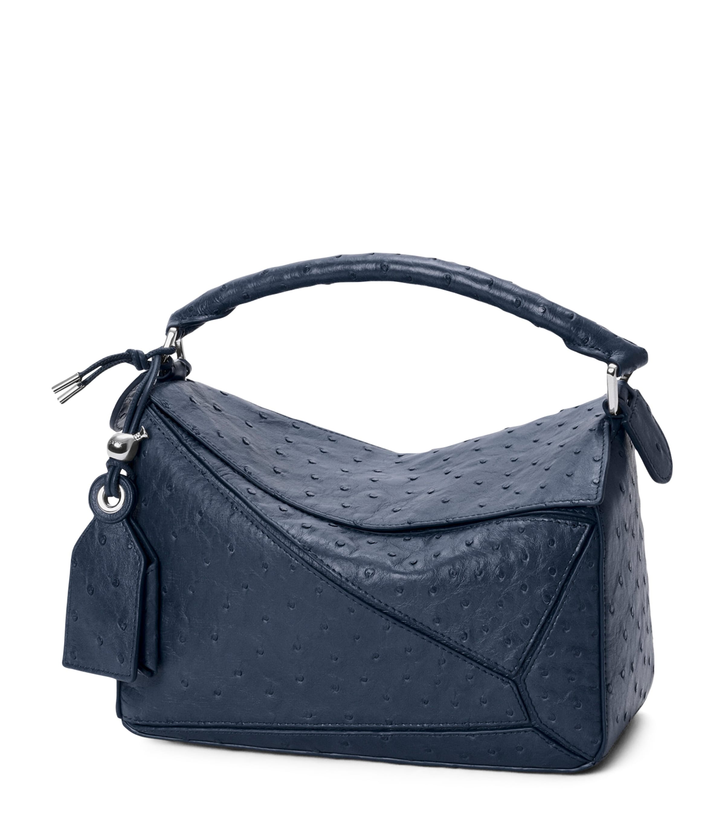 LOEWE Small Ostrich Leather Puzzle Bag Deep Navy