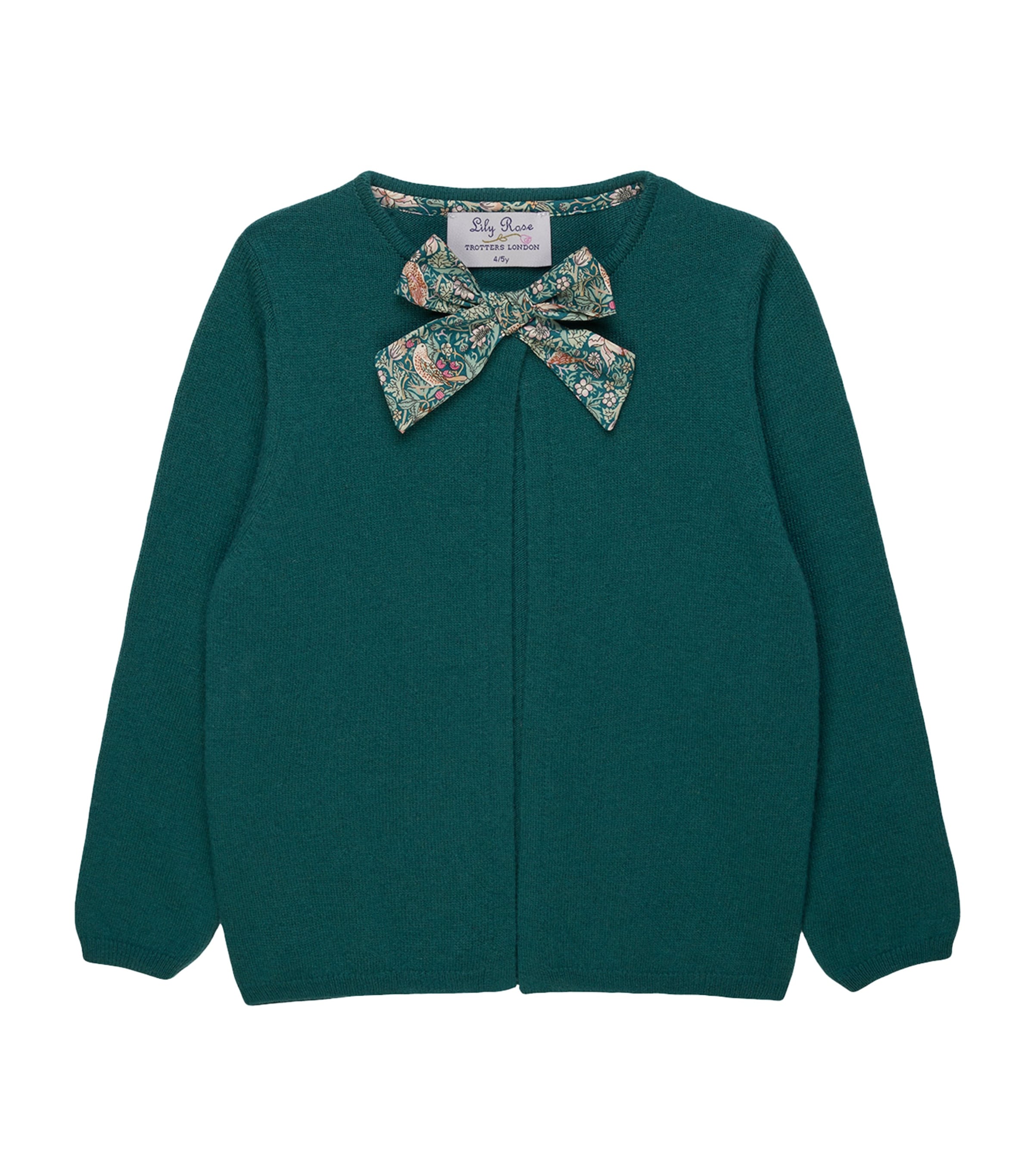 Trotters Wool-Blend Strawberry Thief Bow Cardigan (2-5 Years) Green