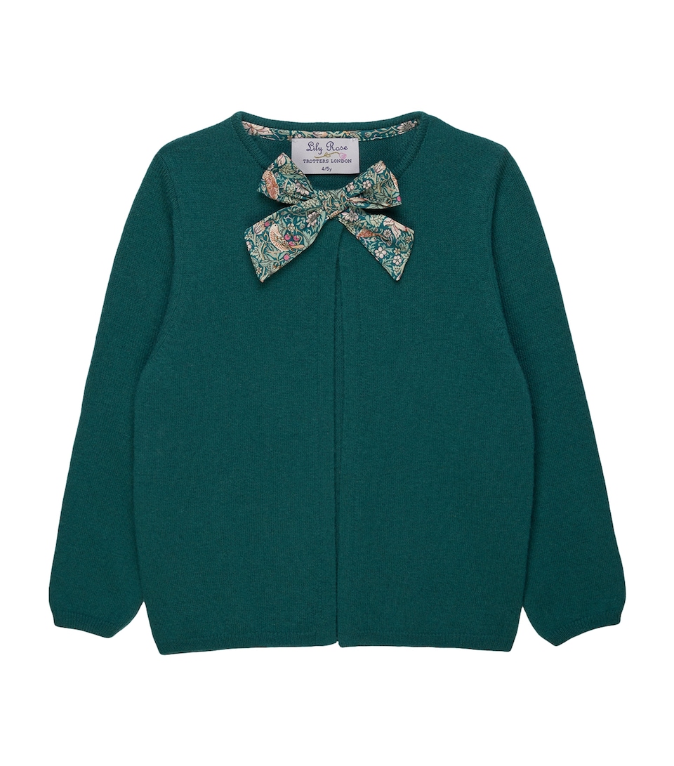 Trotters Wool-Blend Strawberry Thief Bow Cardigan (2-5 Years) Green