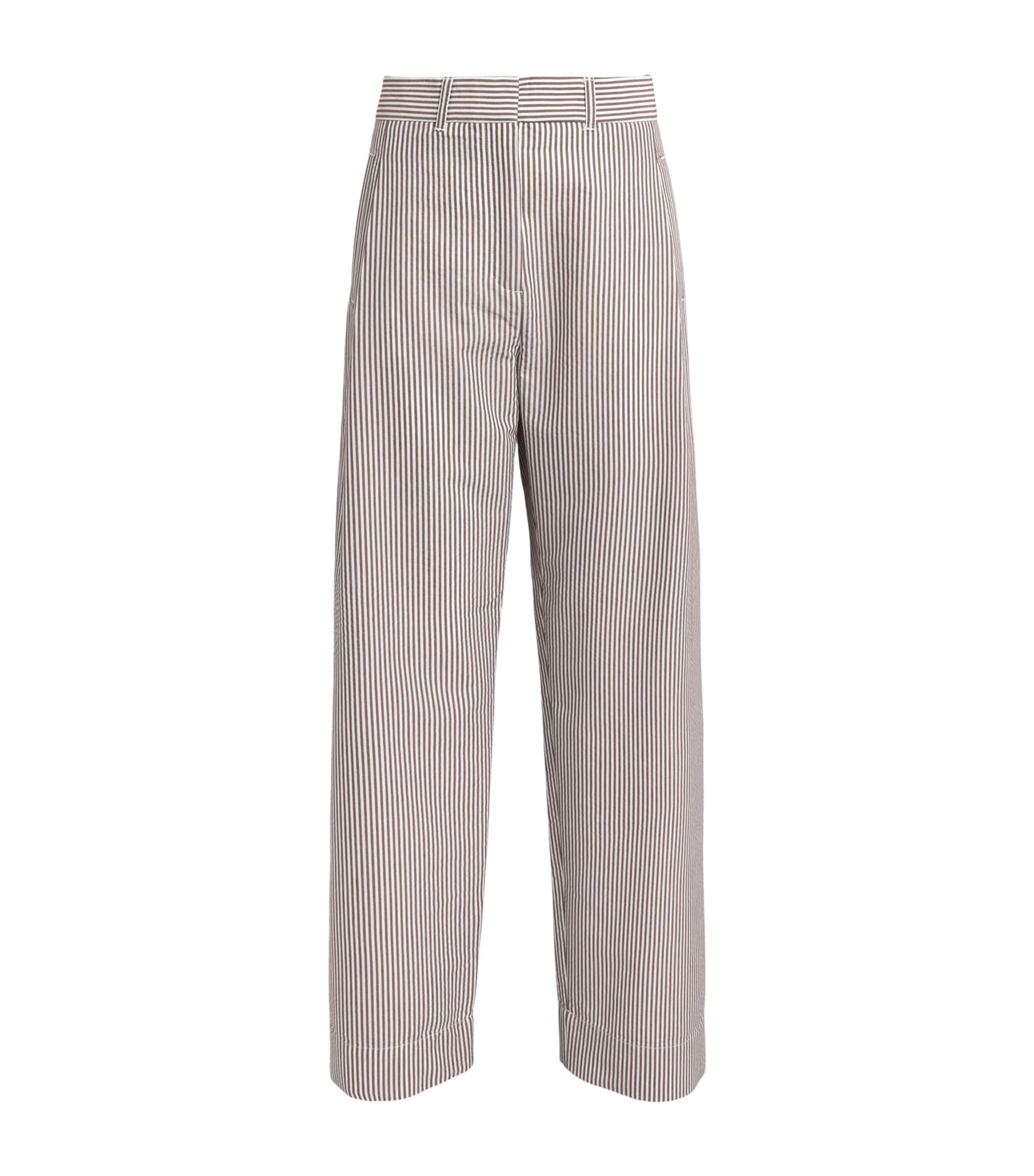 ME+EM Womens Seersucker Stripe Wide-Leg Trousers Cocoa/cream