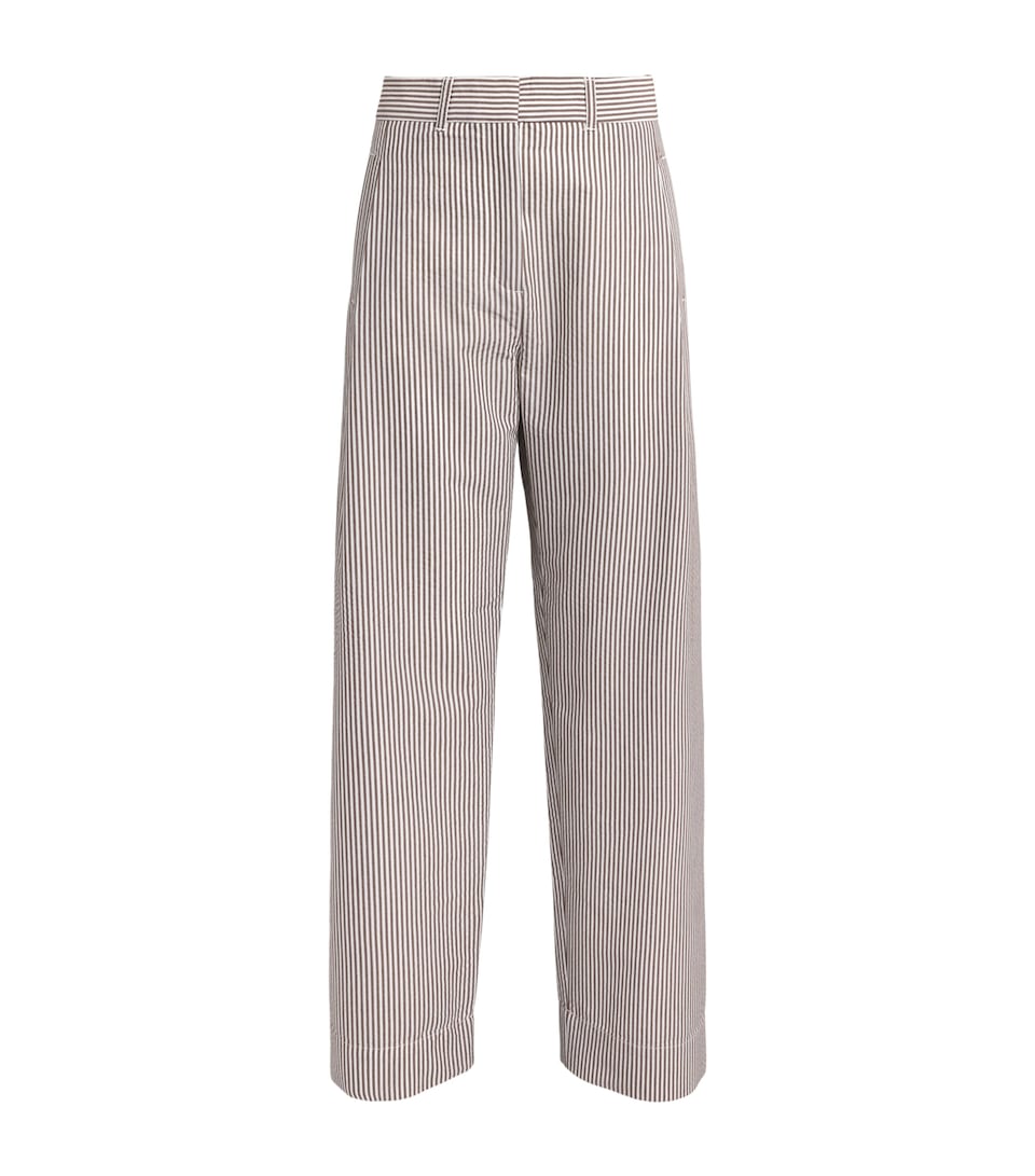 ME+EM Womens Seersucker Stripe Wide-Leg Trousers Cocoa/cream
