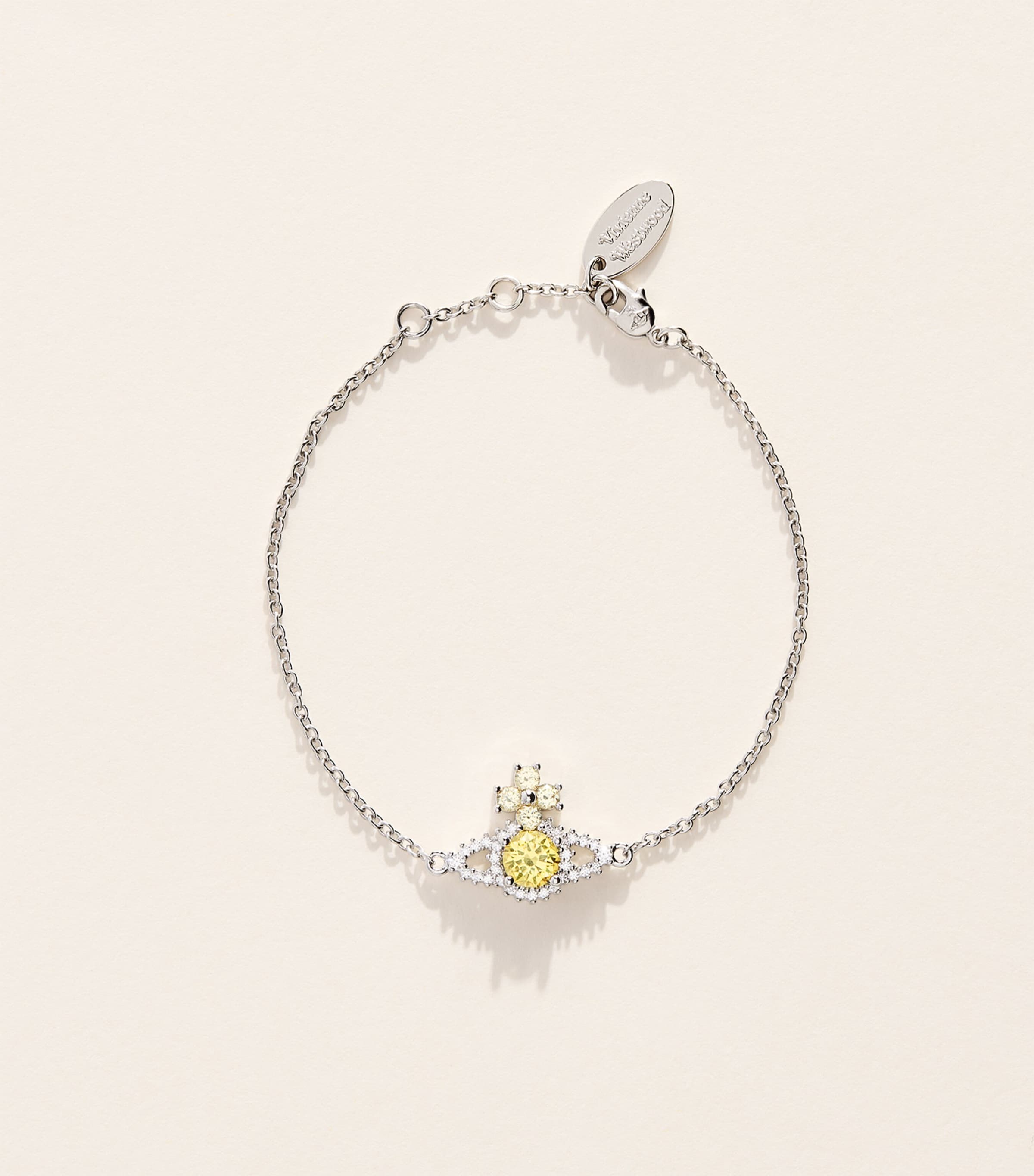 Vivienne Westwood Valentina Chain Necklace Platinum/ylw,wt Cz