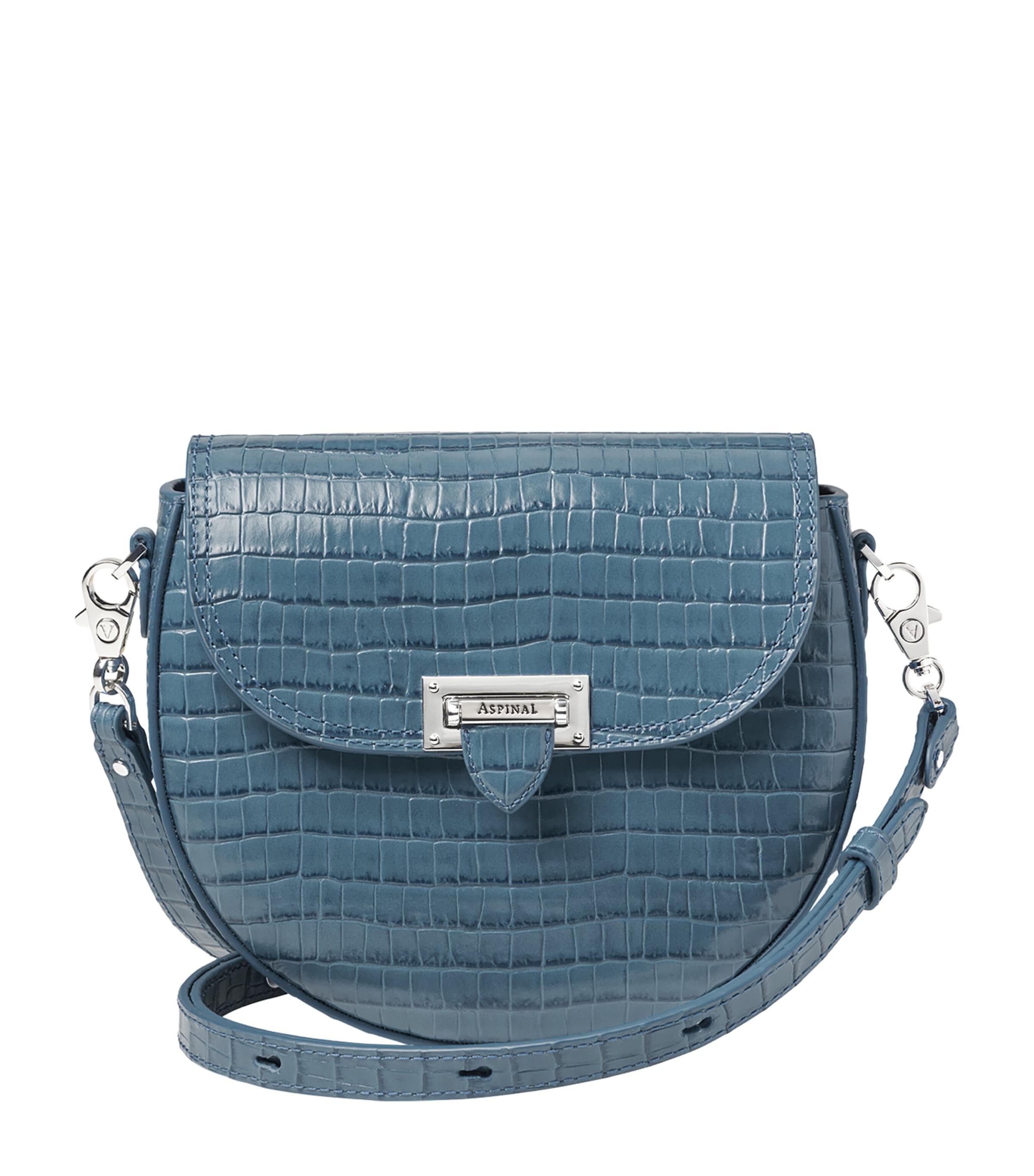 Aspinal Of London Leather Croc-Embossed Portobello Cross-Body Bag Topaz