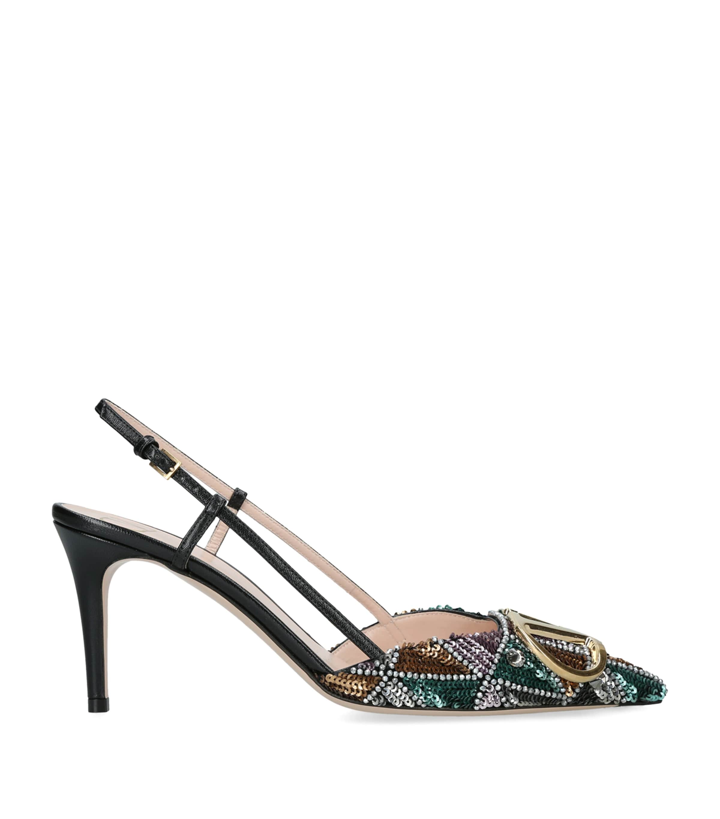 Valentino Garavani Embellished VLogo Slingback Pumps 80 Mult/other