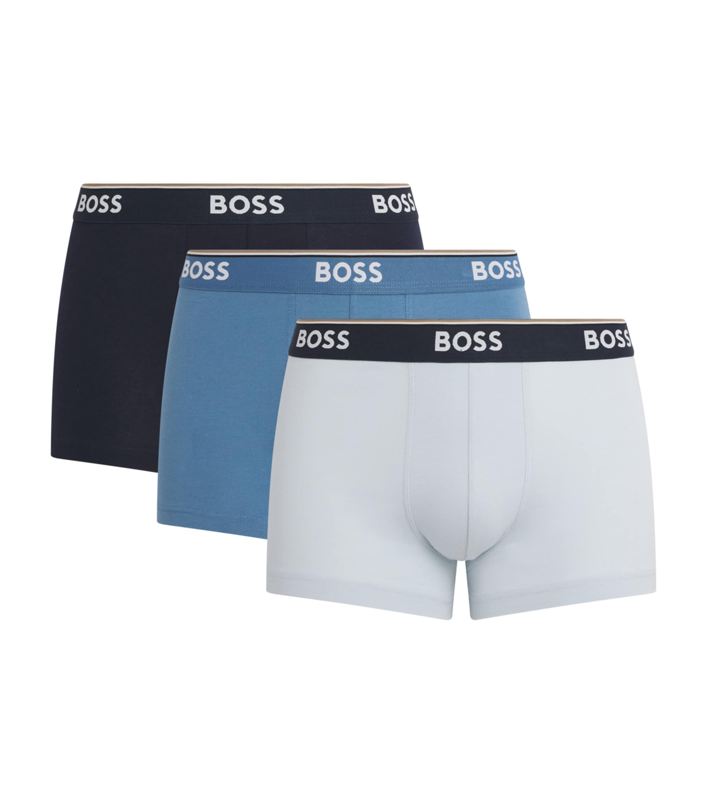 BOSS Mens Stretch-Cotton Power Trunks (Pack of 3) Open Blue