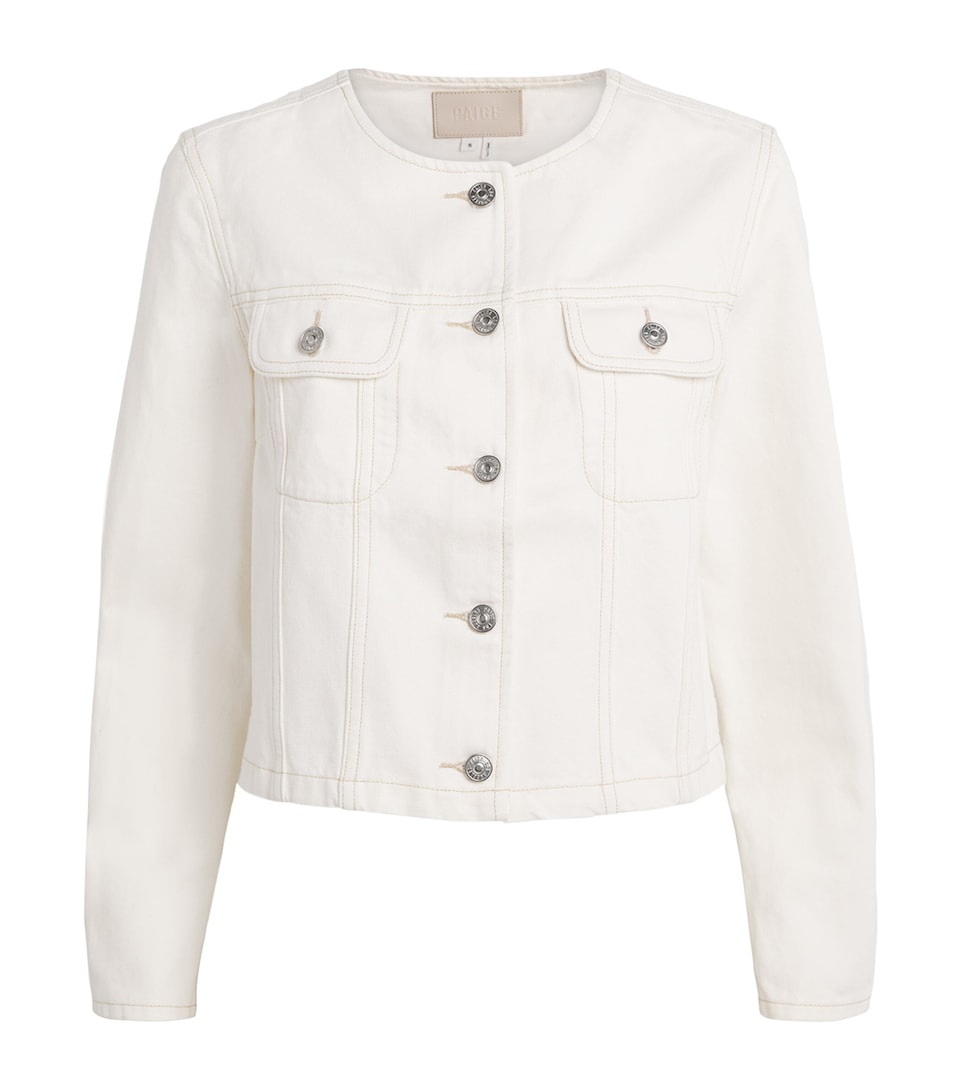 PAIGE Womens Cropped Dean Denim Jacket Toasted Ecru