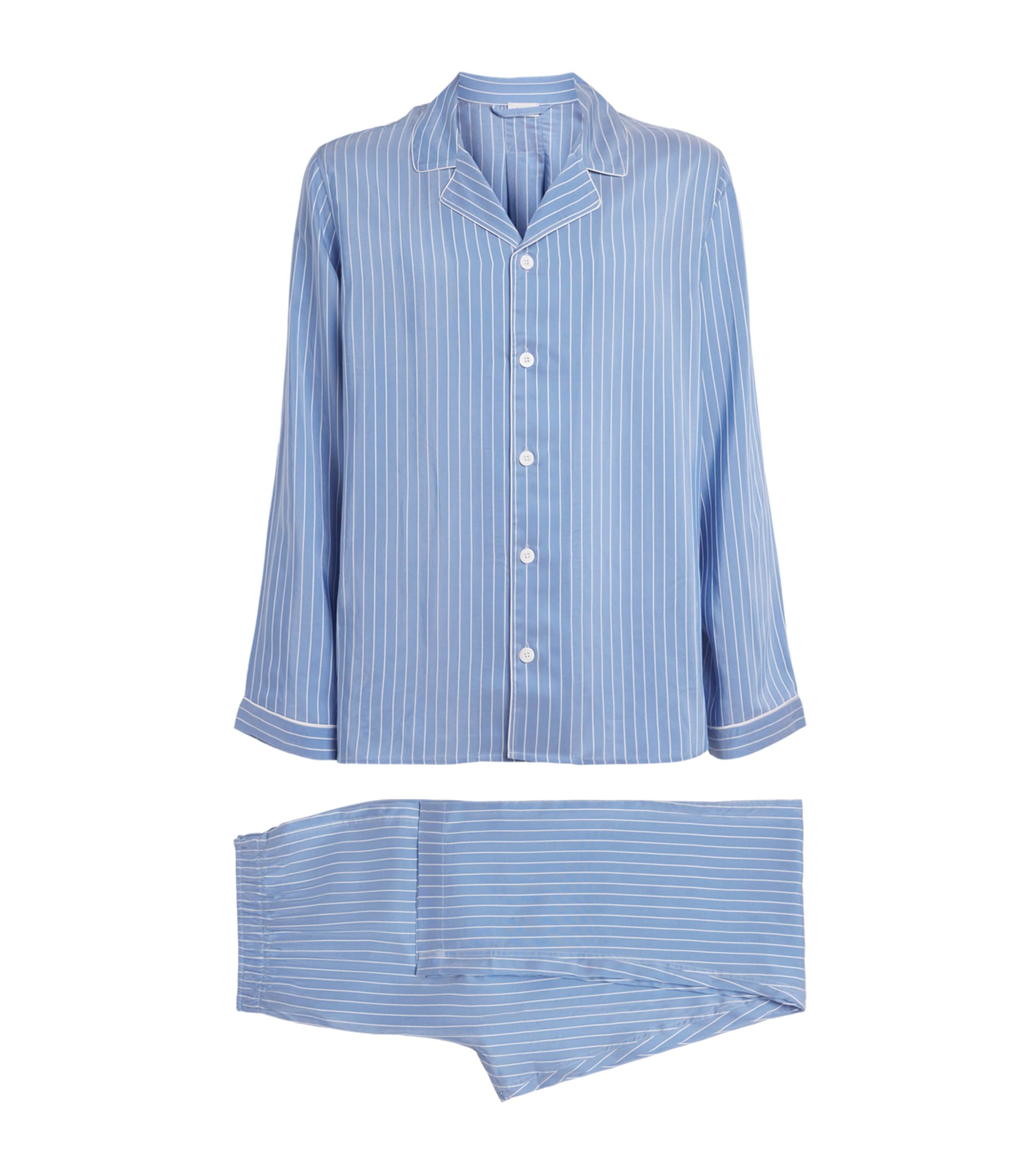 Zimmerli Mens Stripe Long-Sleeve Pyjama Set Blue