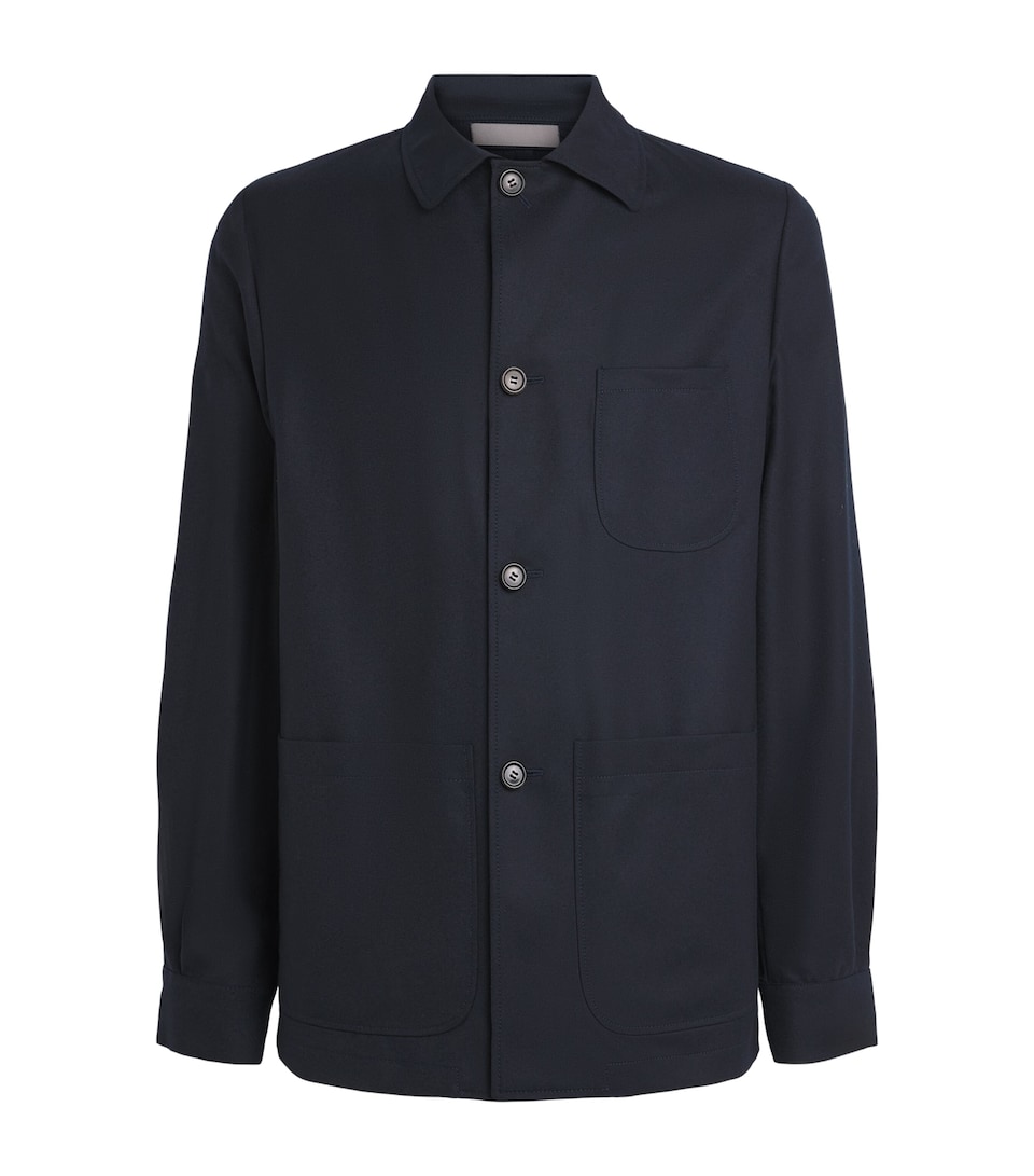 Corneliani Mens Virgin Wool Overshirt Navy Blue
