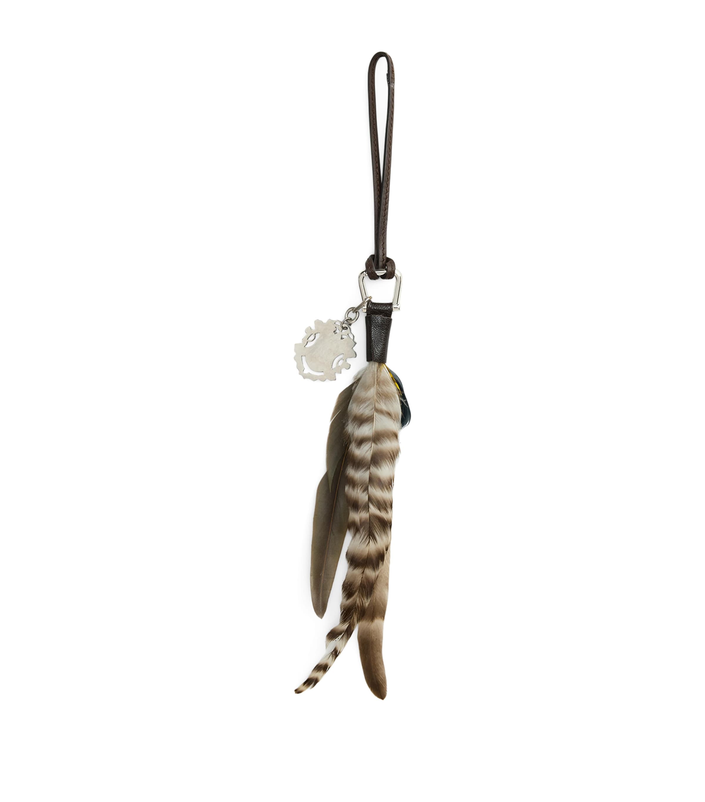 Ralph Lauren Collection Leather Feather Keychain Brown Multi