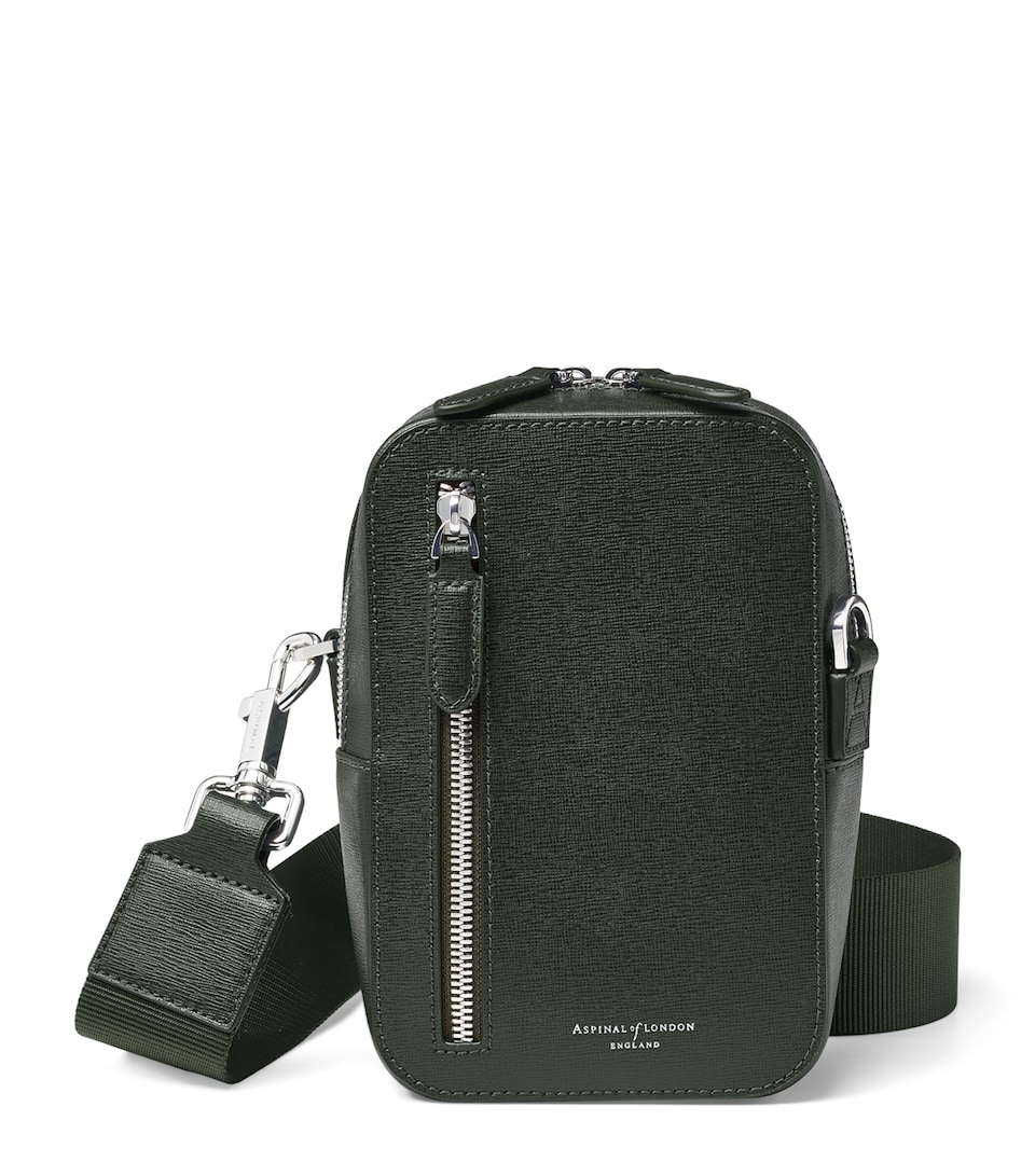 Aspinal Of London Leather Reporter North South Cross-Body Bag Forestgreen