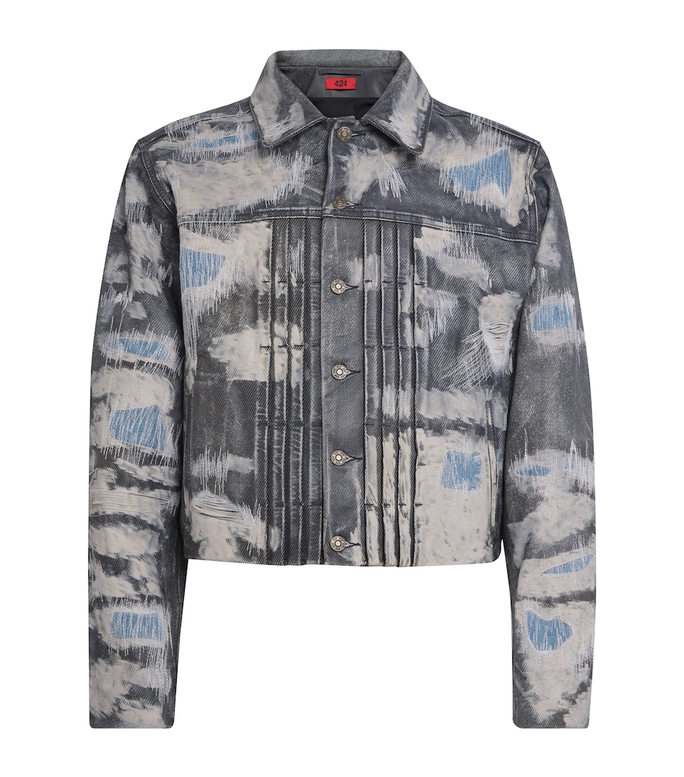 Denim-Effect Trucker Leather Jacket