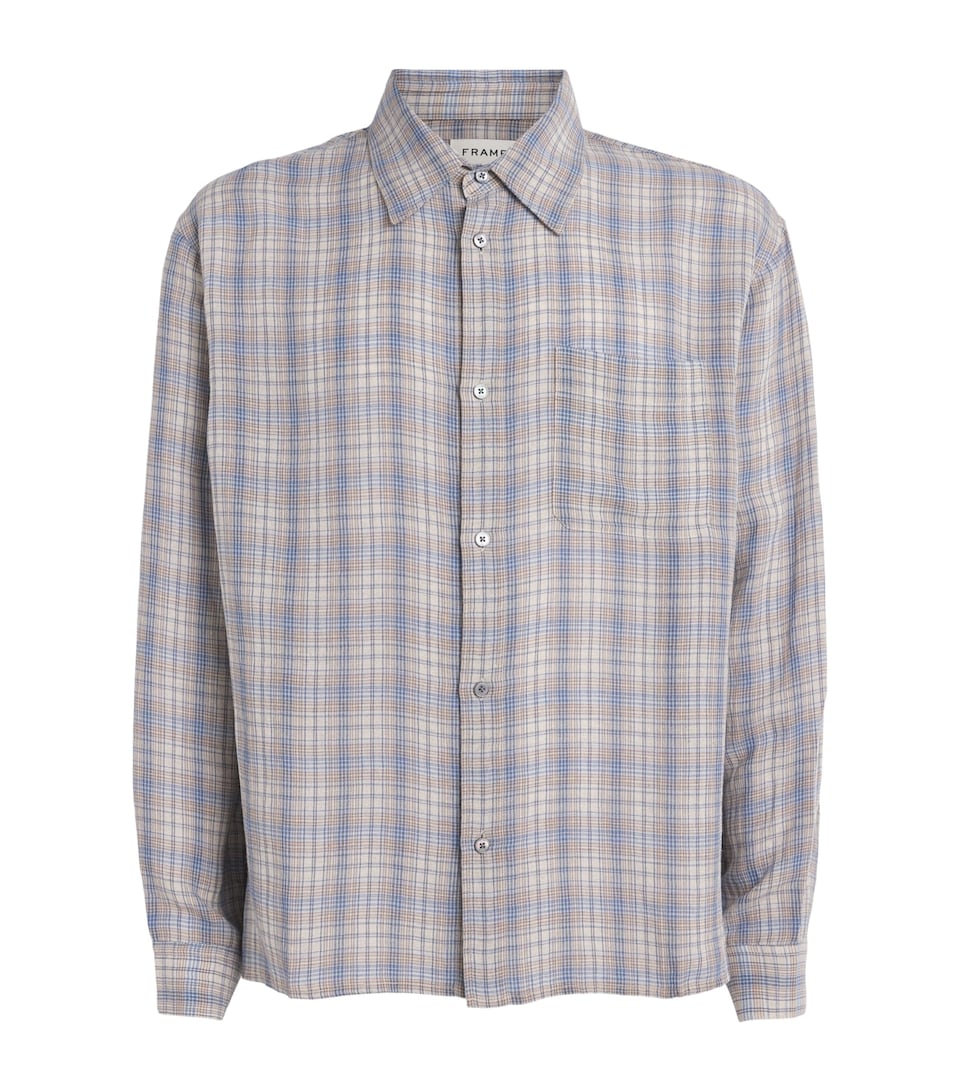 FRAME Mens Linen-Blend Plaid Shirt Cream/blue Plaid
