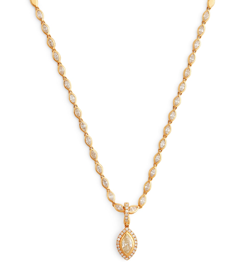 Yellow Gold and Diamond Halo Marquise Pendant Necklace