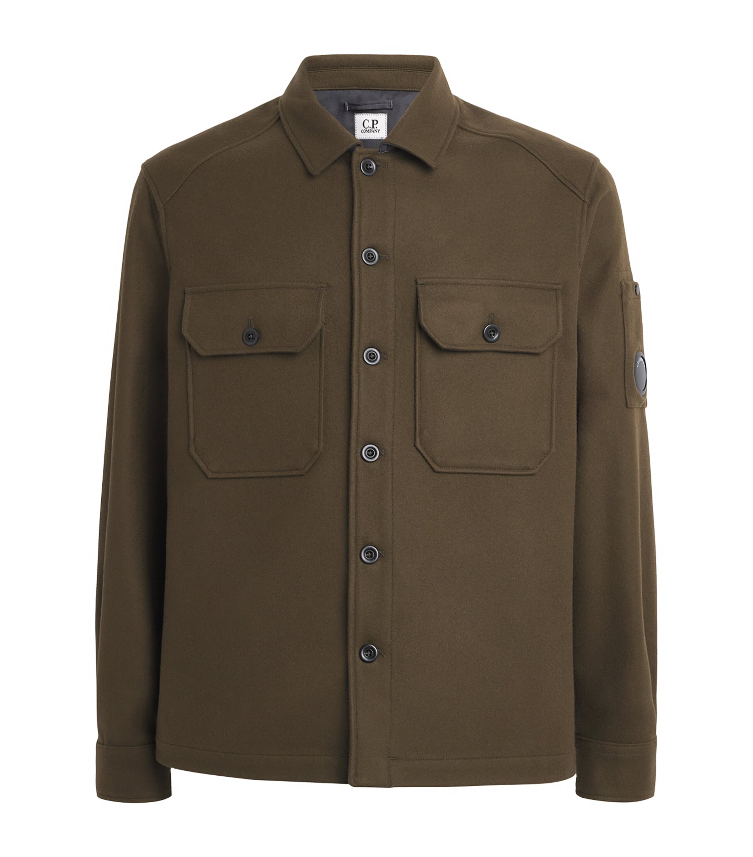 C.P. Company Mens Virgin Wool-Blend Lens Overshirt Ivy Green