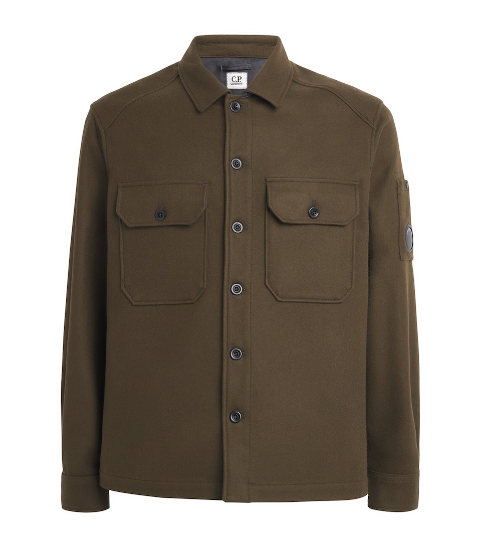 C.P. Company Mens Virgin Wool-Blend Lens Overshirt Ivy Green