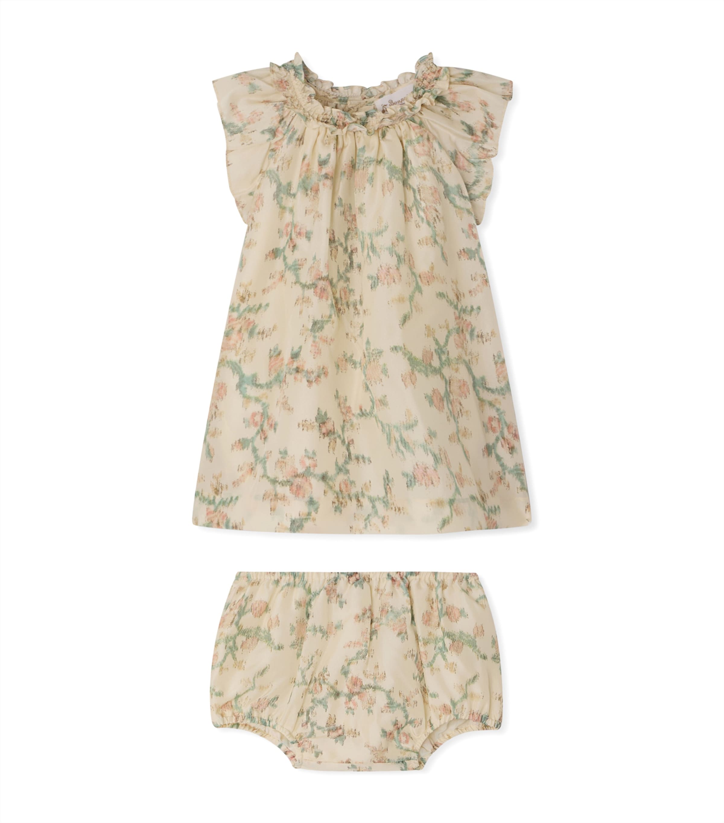 Bonpoint Silk Floral Print Loudna Dress and Bloomers Set (6-18 Months) Fl Vert