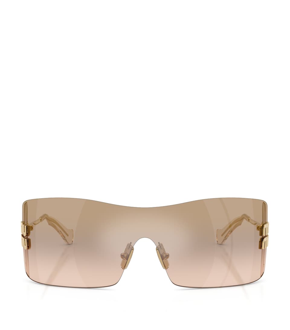 Miu Miu Rimless Shield Sunglasses Gold