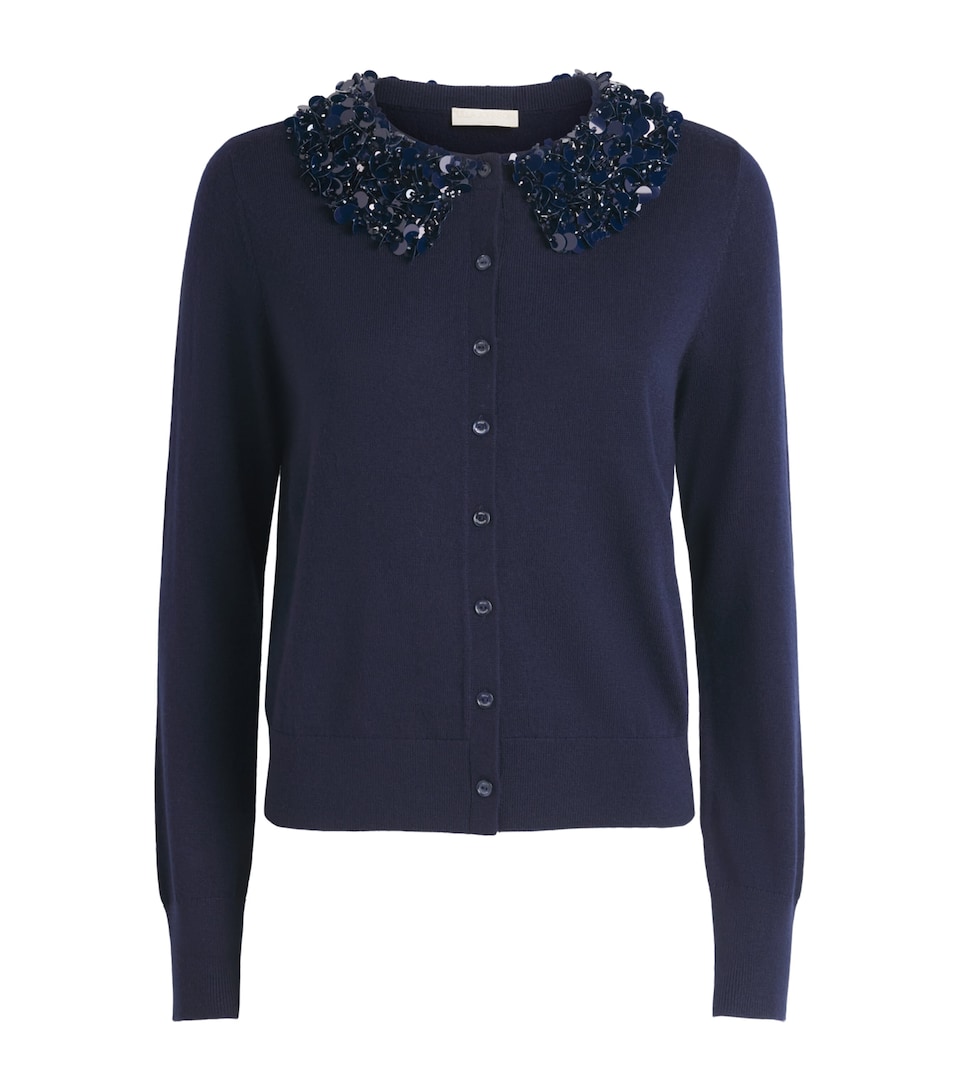 Ulla Johnson Womens Merino Wool Embellished Anna Cardigan Midnight