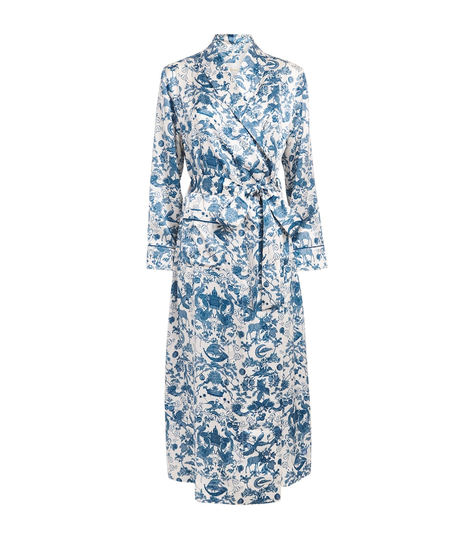 Harrods Womens Silk Menagerie Night Robe Blue