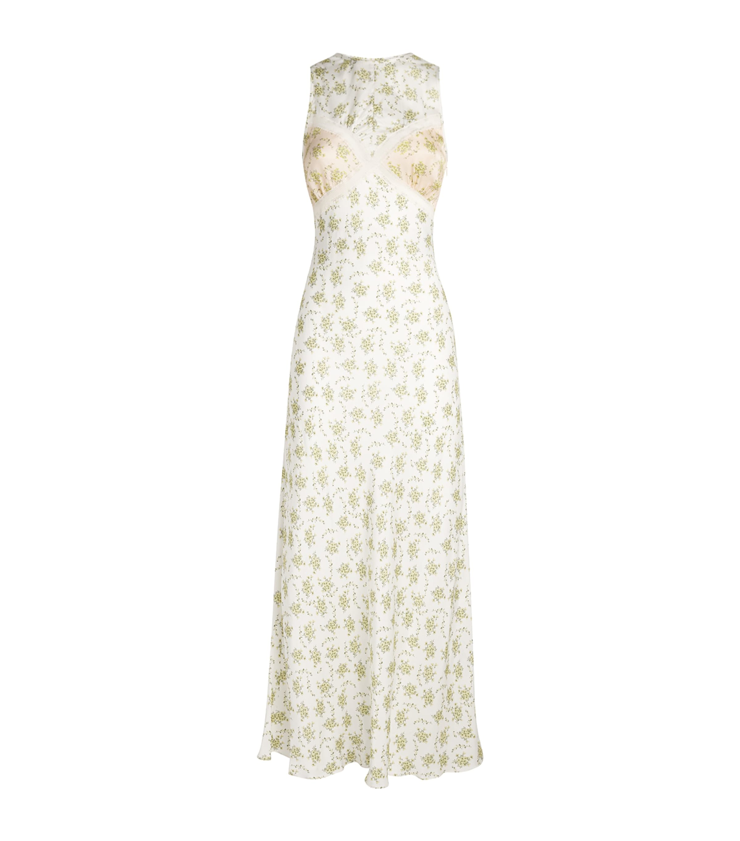 Sandro Paris Womens Floral Print Maxi Dress Olive / Ecru