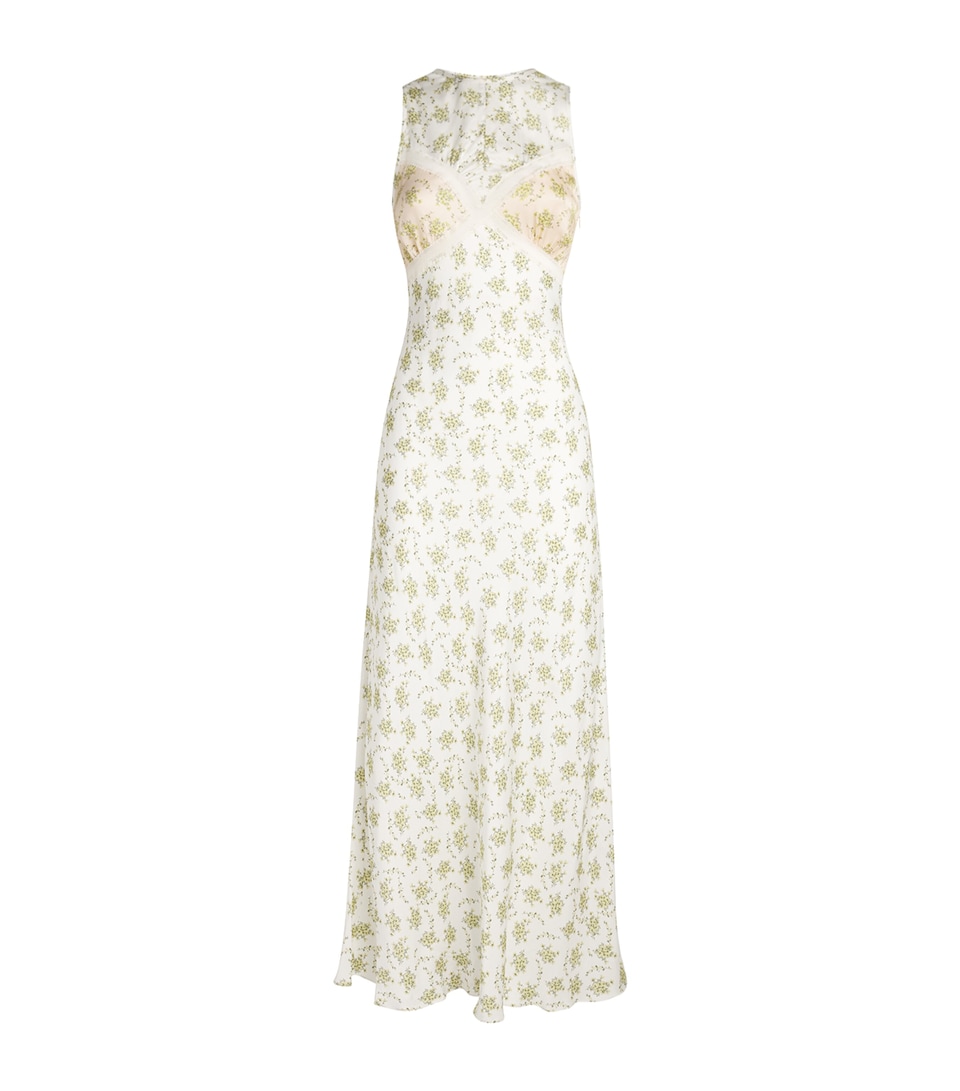 Sandro Paris Womens Floral Print Maxi Dress Olive / Ecru