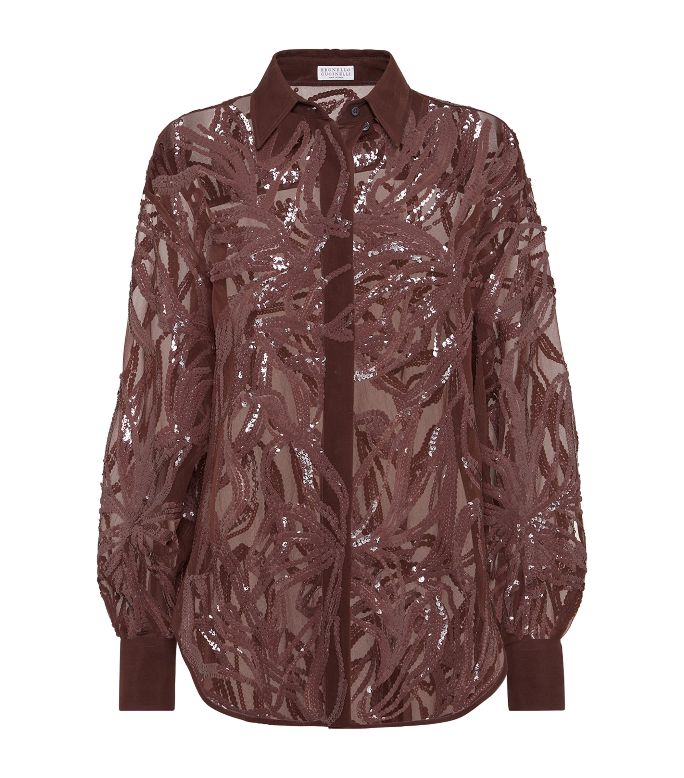 Silk Floral-Embroidery Shirt