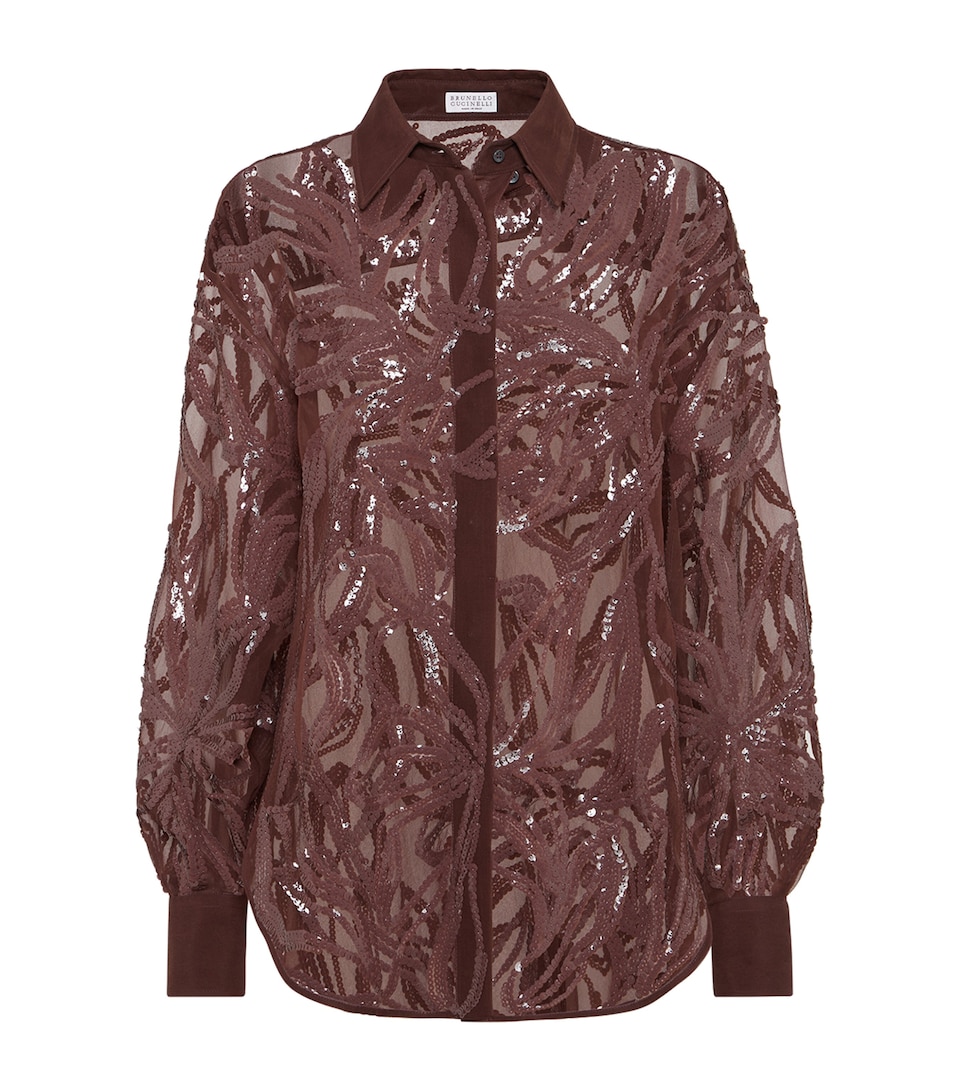 Silk Floral-Embroidery Shirt