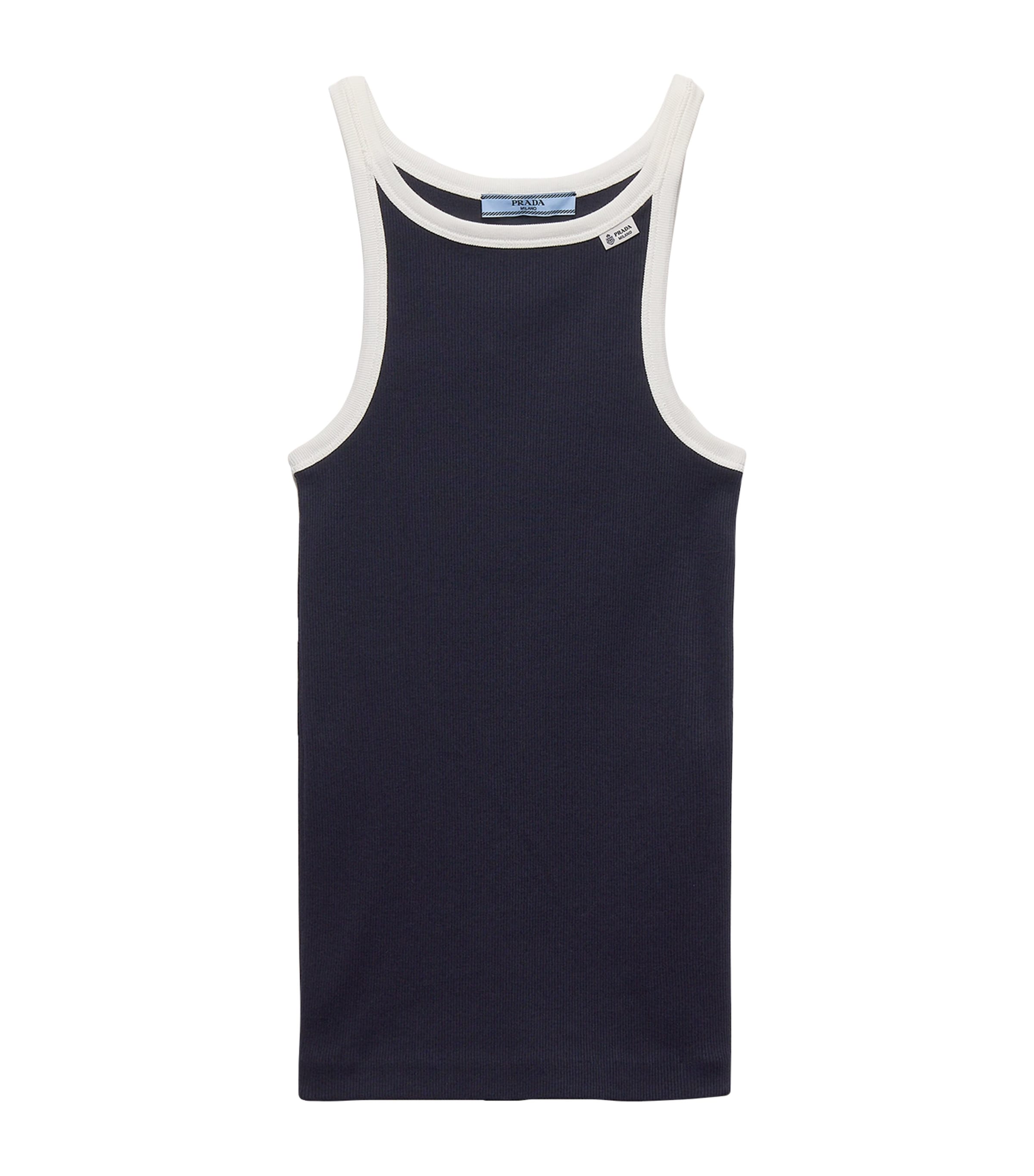 Prada Womens Ribbed Contrast-Binding Tank Top Blue