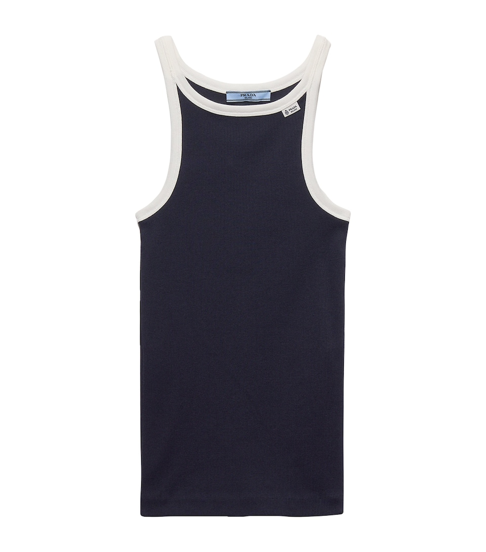 Prada Womens Ribbed Contrast-Binding Tank Top Blue