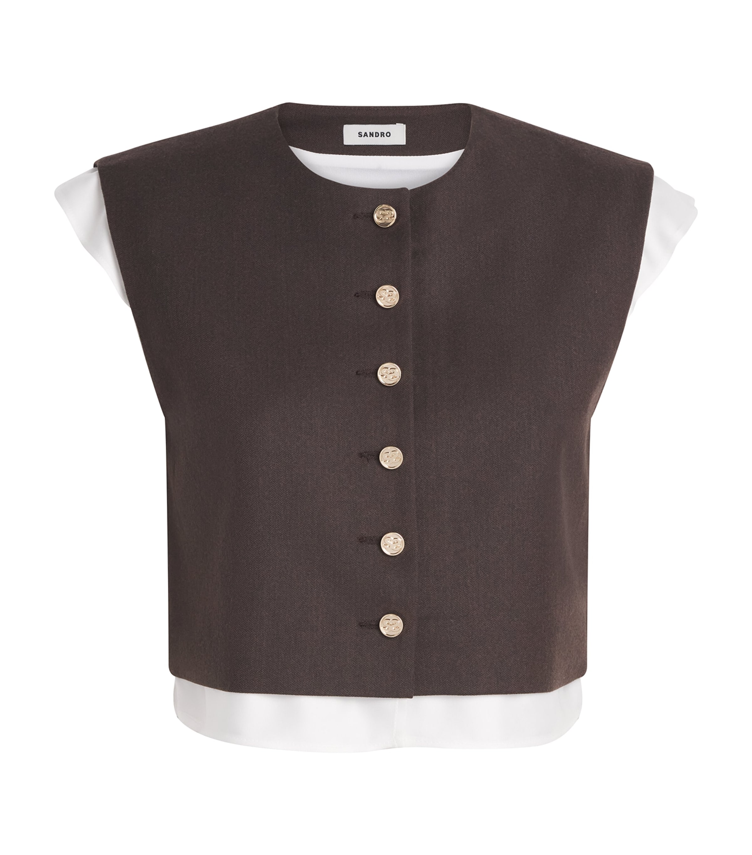 Sandro Paris Womens Wool-Blend 2-In-1 Crop Top Light Brown