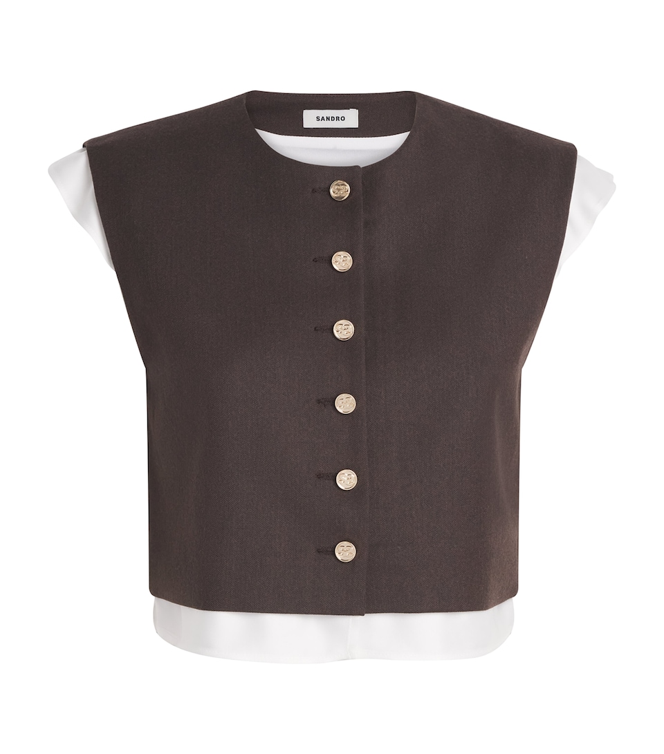 Sandro Paris Womens Wool-Blend 2-In-1 Crop Top Light Brown