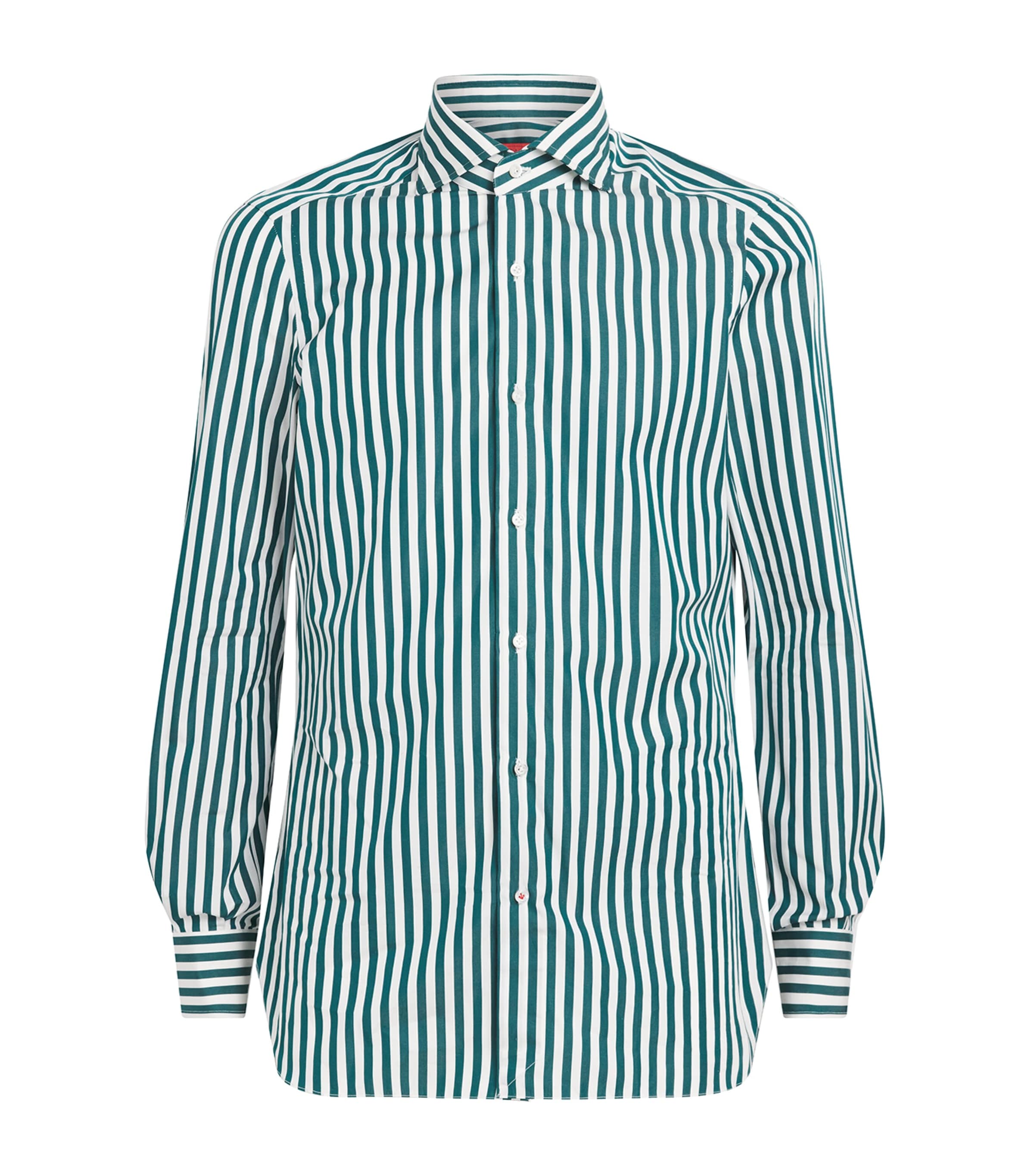 Isaia Mens Cotton Stripe Dress Shirt