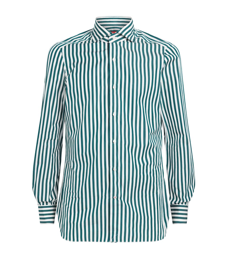 Isaia Mens Cotton Stripe Dress Shirt