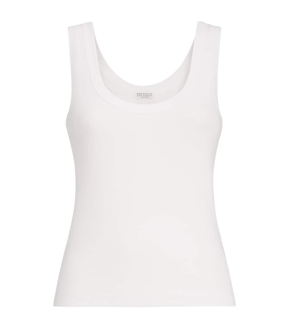 Brunello Cucinelli Womens Stretch-Cotton Ribbed Tank Top