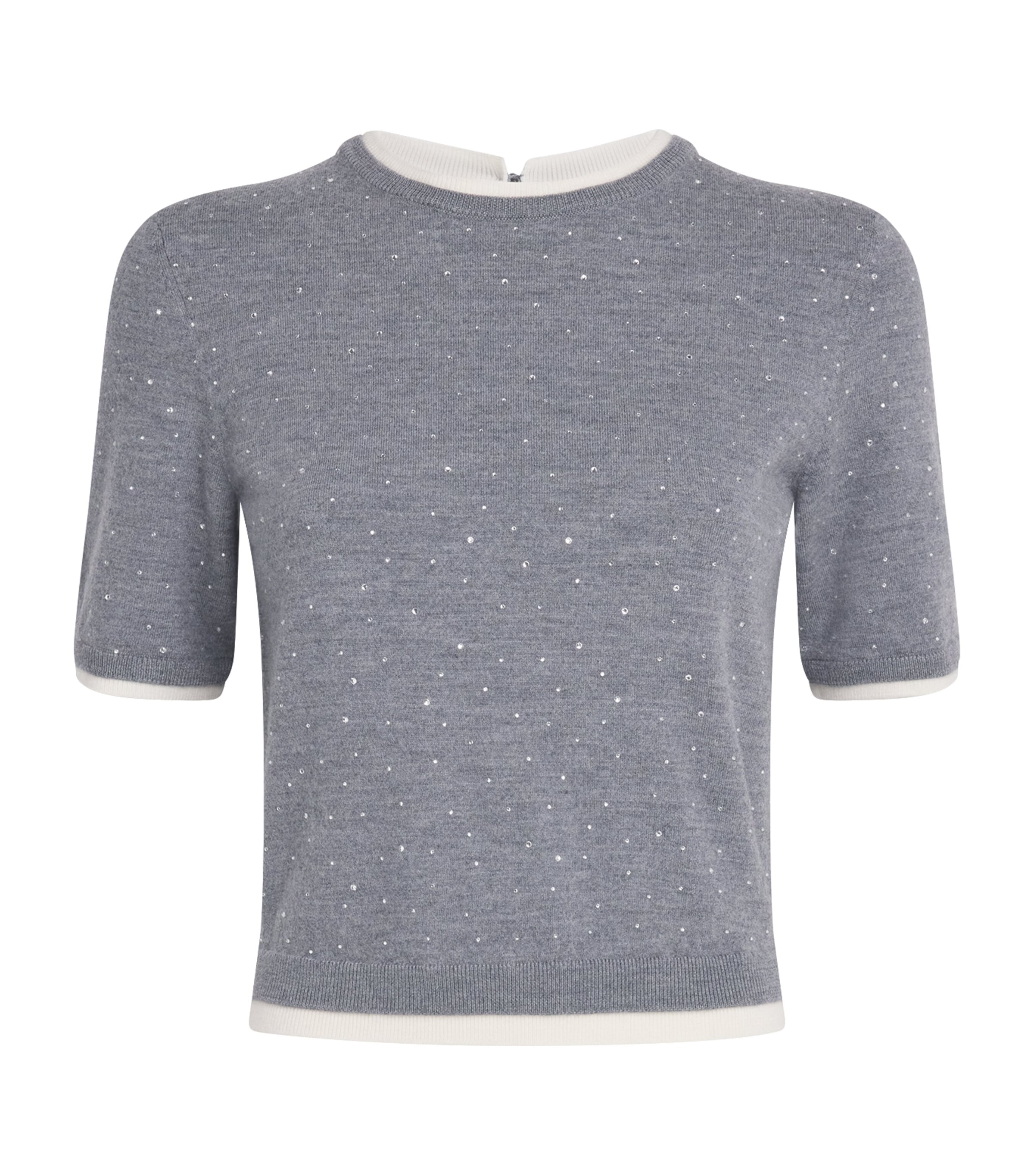 Embellished-Wool Short-Sleeve Sweater