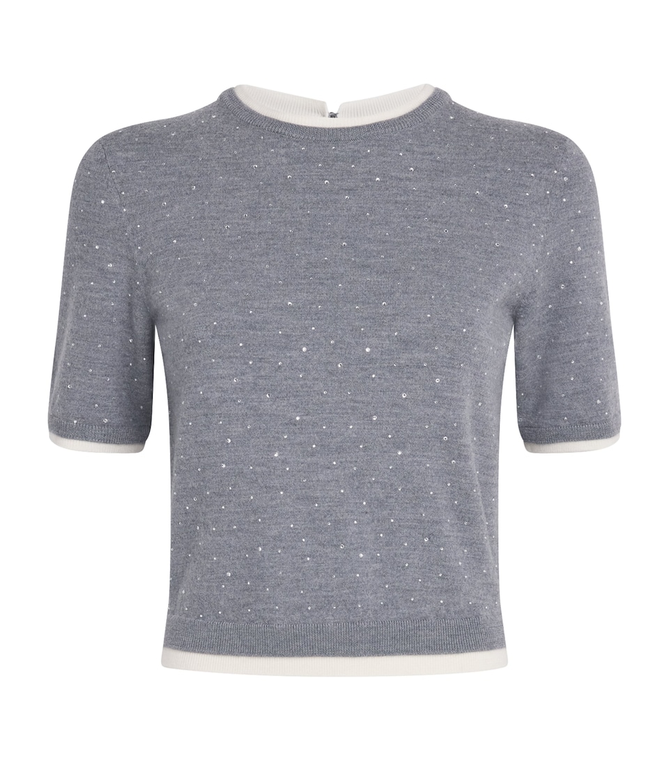 Embellished-Wool Short-Sleeve Sweater