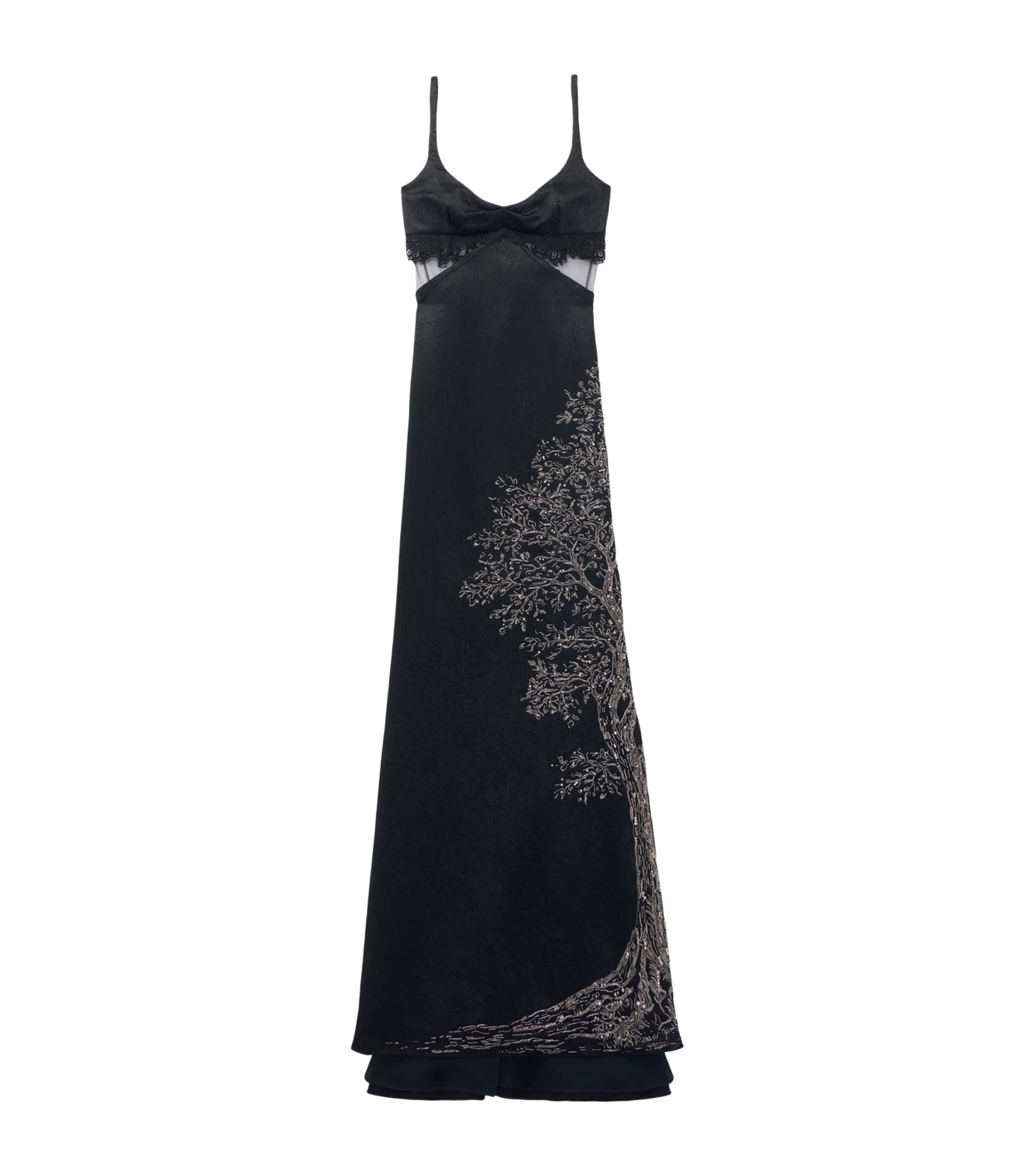 McQueen Womens Embroidered Tree of Life Evening Gown