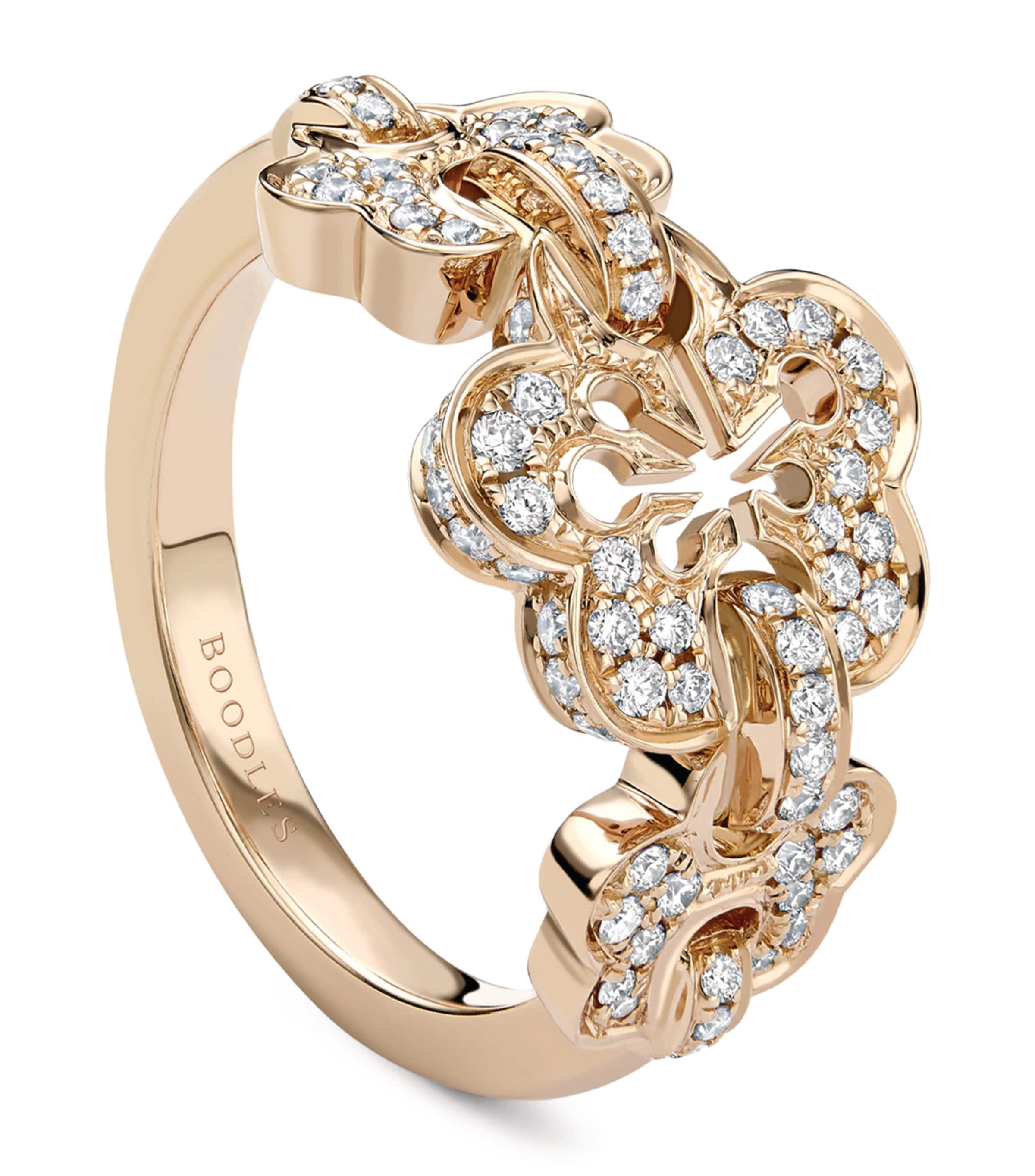 Rose Gold and Diamond Blossom Triple-Motif Ring