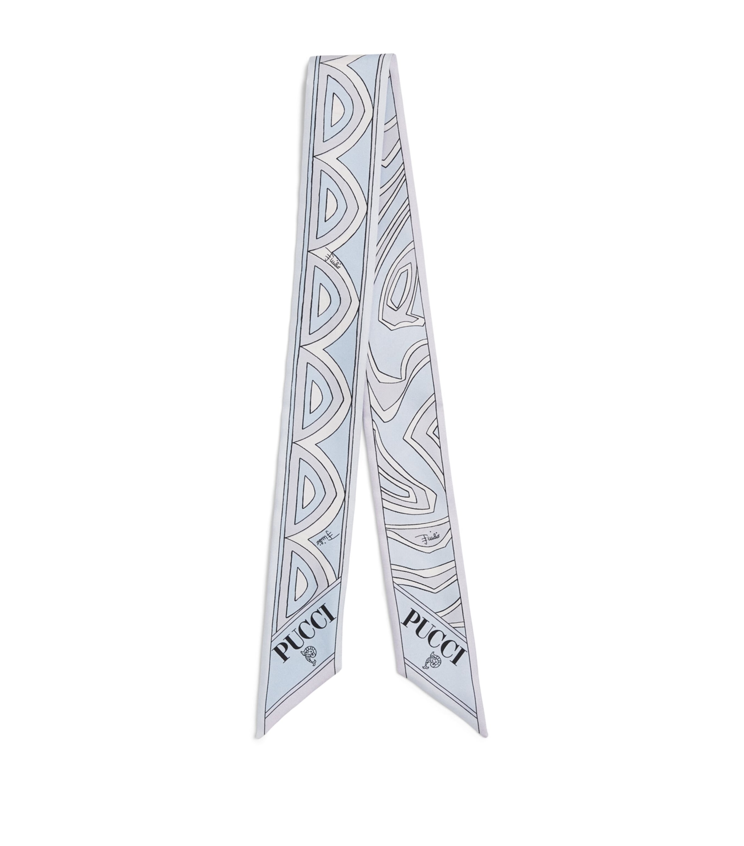 PUCCI Silk Mixed Print Twill Scarf Light Blue