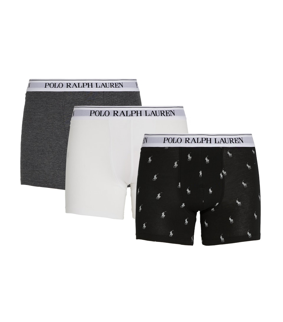 Polo Ralph Lauren Mens Stretch-Cotton Classic Trunks (Pack of 3) Black/grey/whit